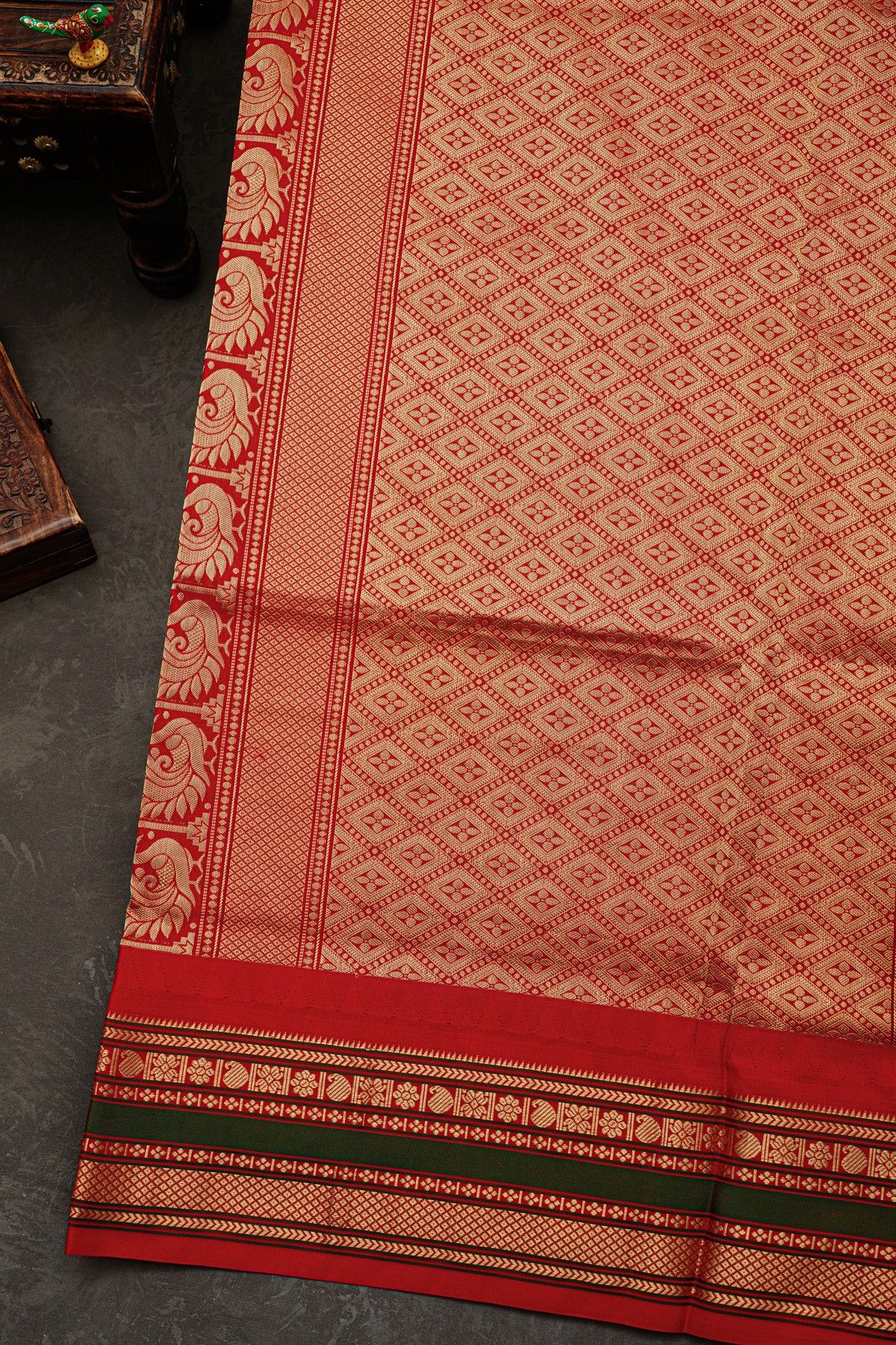 Narayanpet Silk Peacock Blue Zari Checks Saree