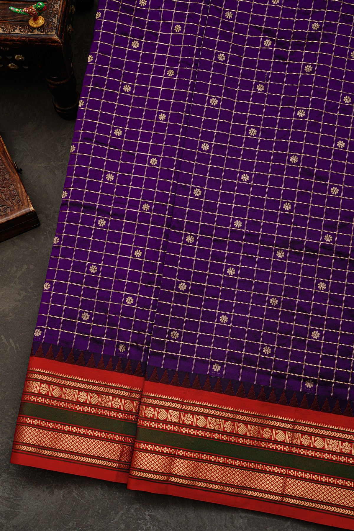 Narayanpet Silk Purple Zari Checks Saree