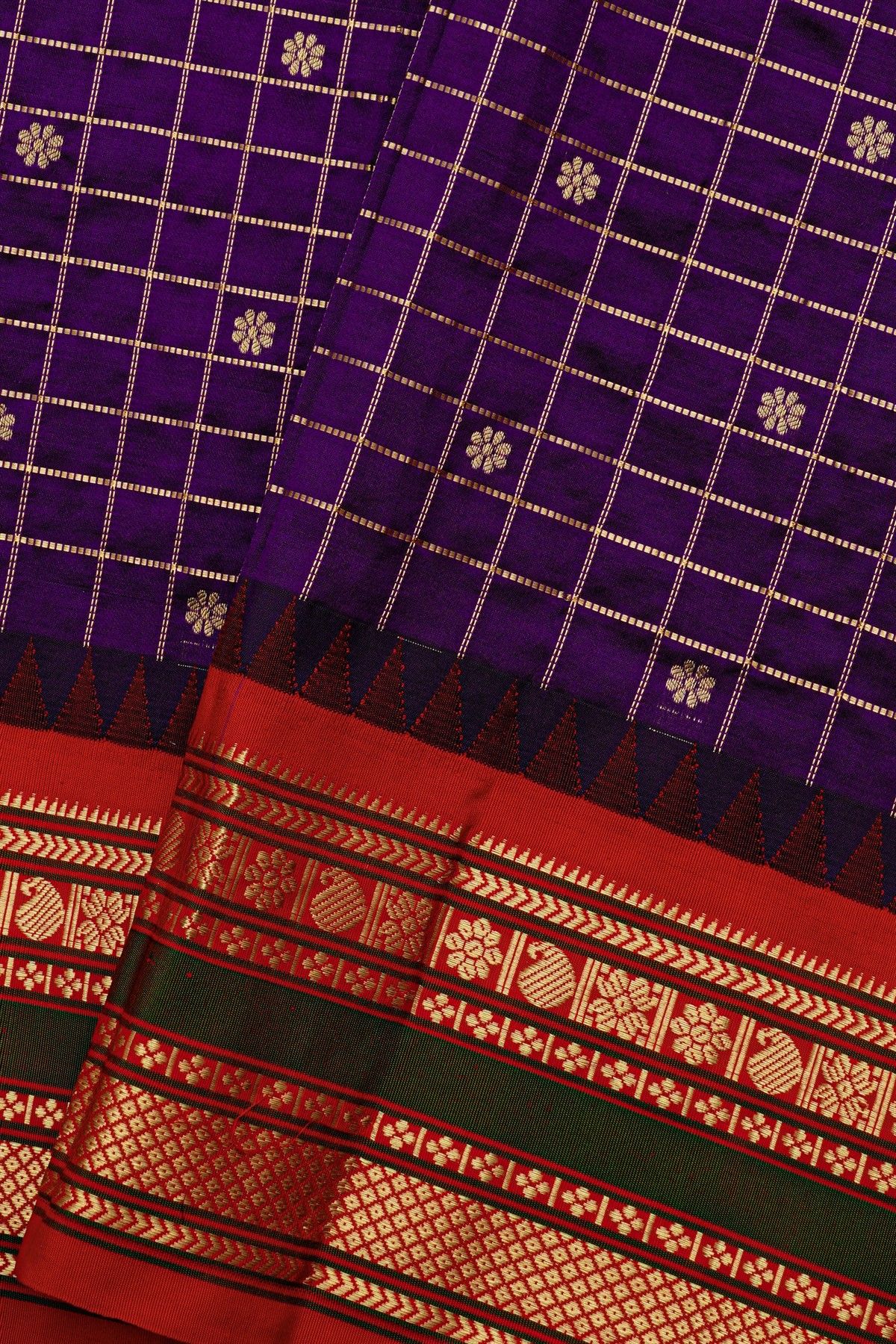 Narayanpet Silk Purple Zari Checks Saree