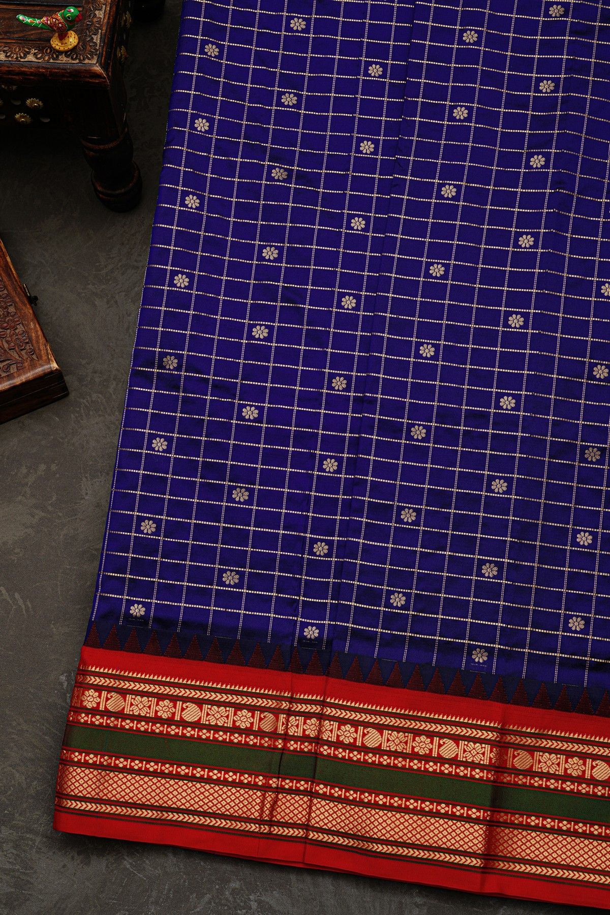 Narayanpet Silk Blue Zari Checks Saree