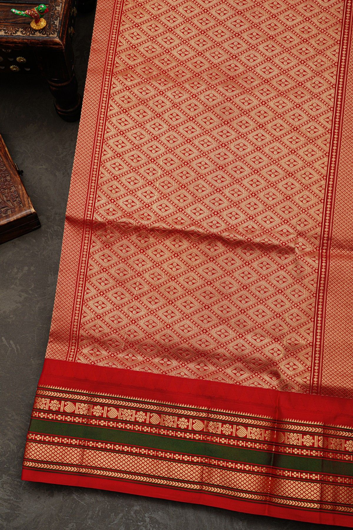 Narayanpet Silk Blue Zari Checks Saree