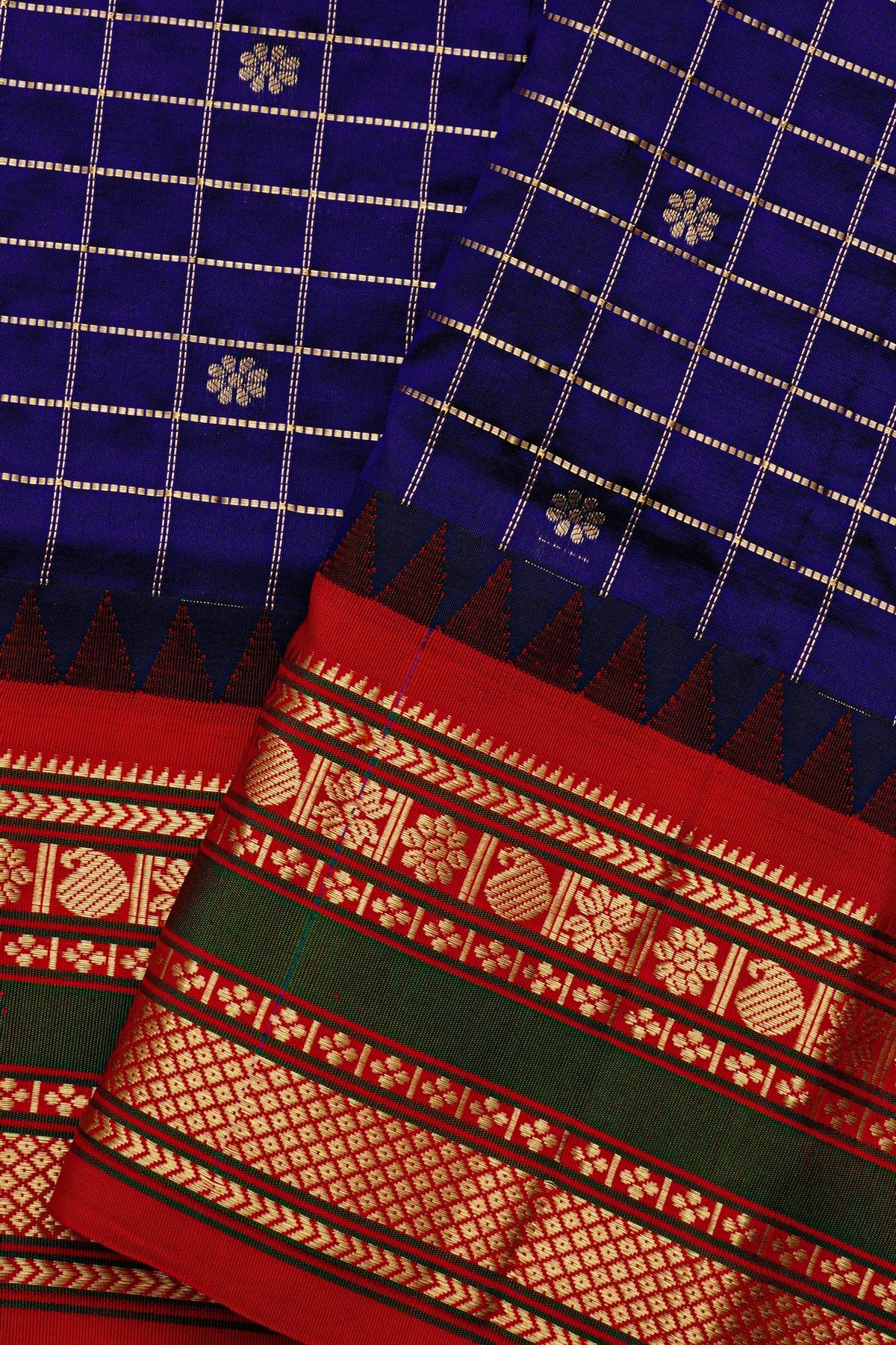 Narayanpet Silk Blue Zari Checks Saree