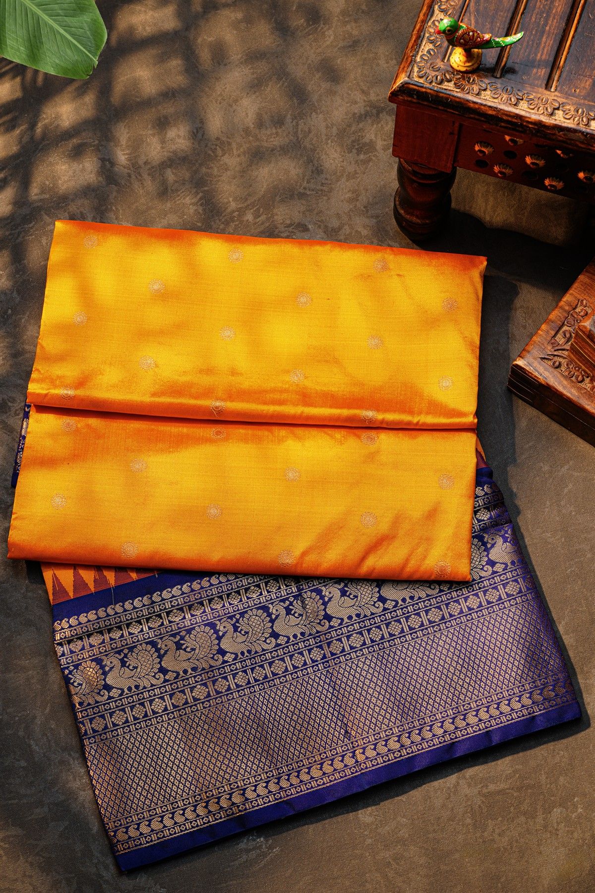 Narayanpet Silk Mustard And Orange Saree