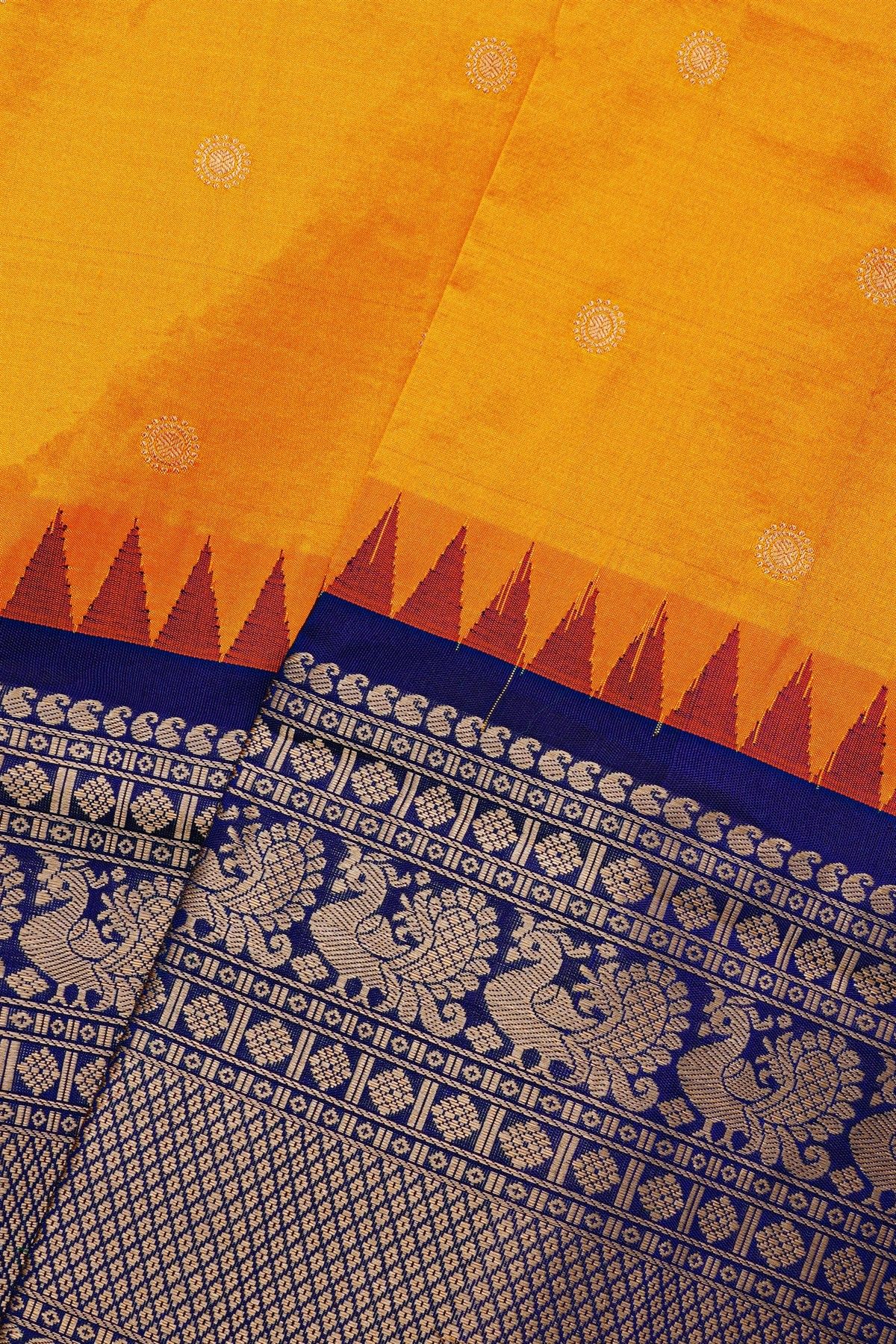 Narayanpet Silk Mustard And Orange Saree