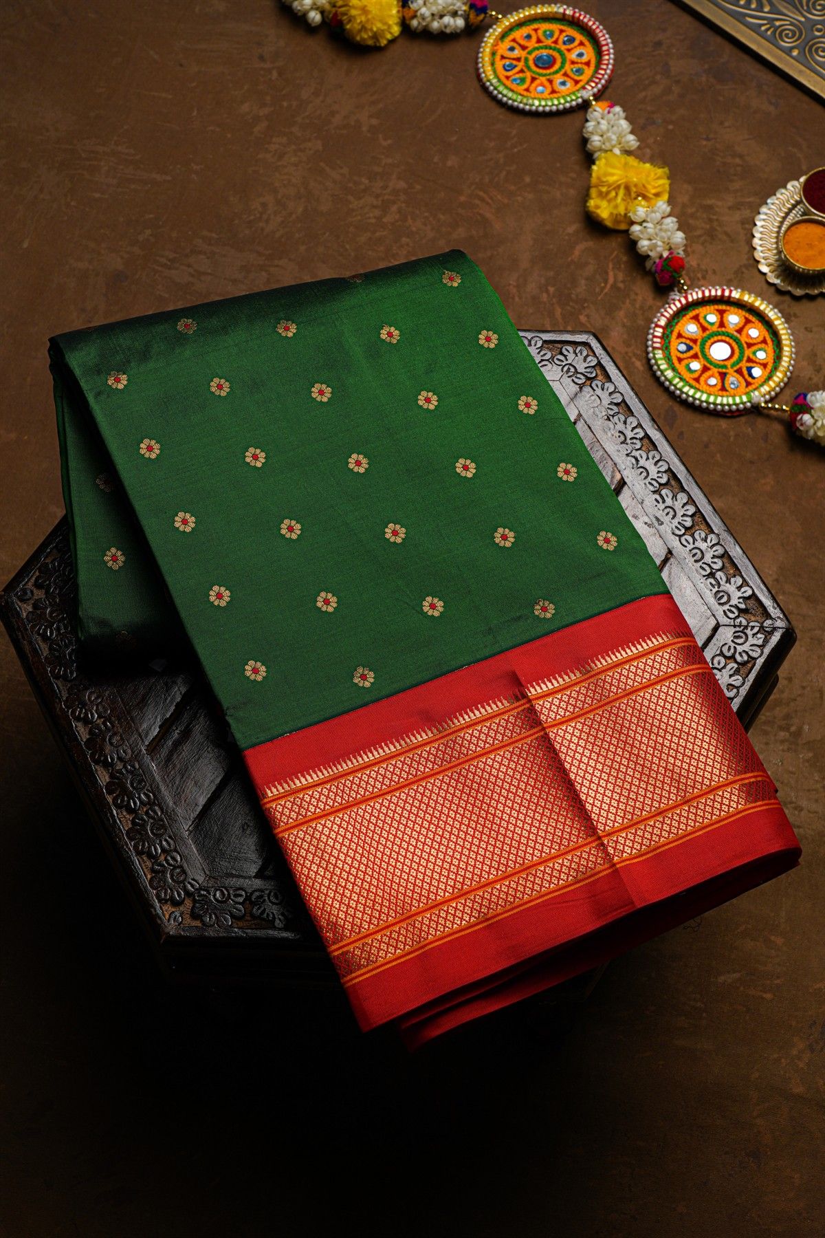 Narayanpet Silk Bottle Green Saree