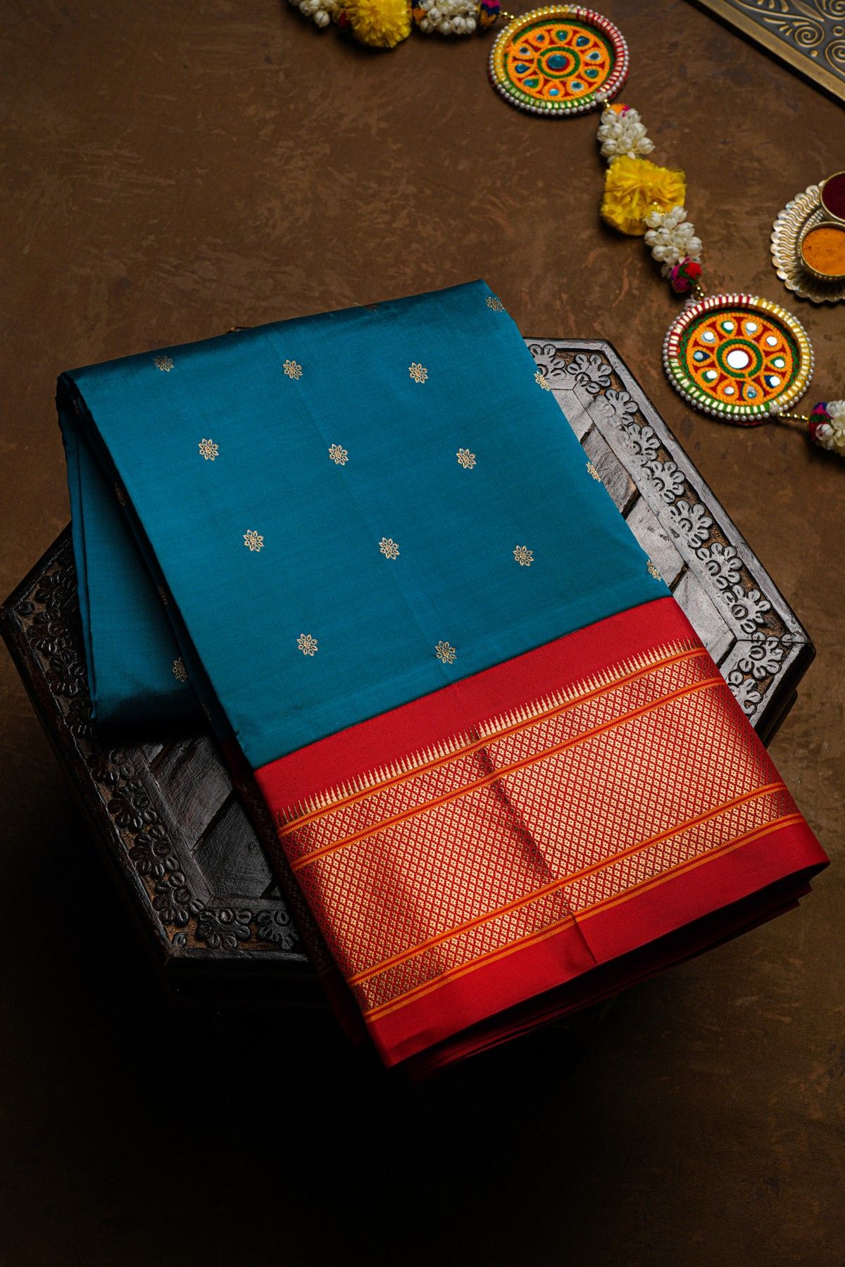 Narayanpet Silk Teal Blue Saree
