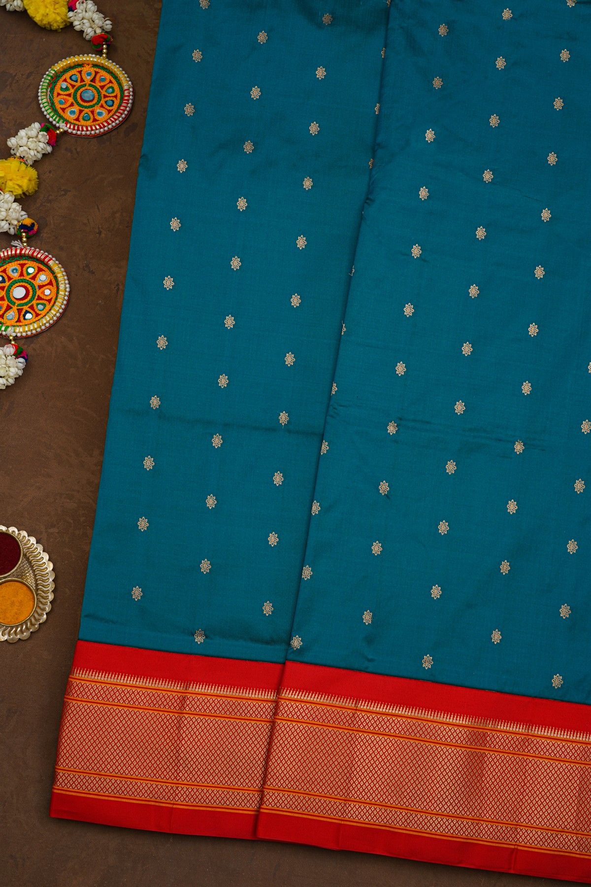 Narayanpet Silk Teal Blue Saree