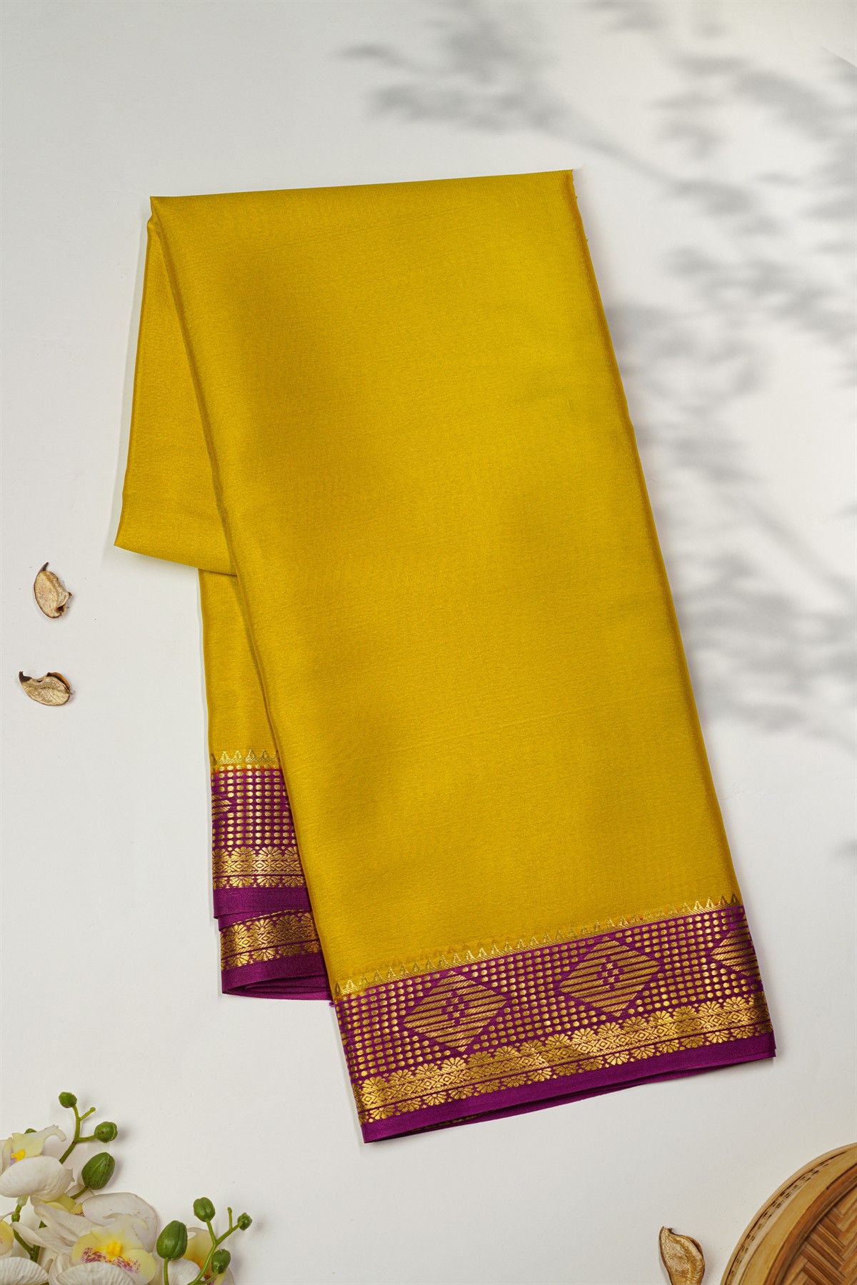 Mysore Crepe Yellow Saree