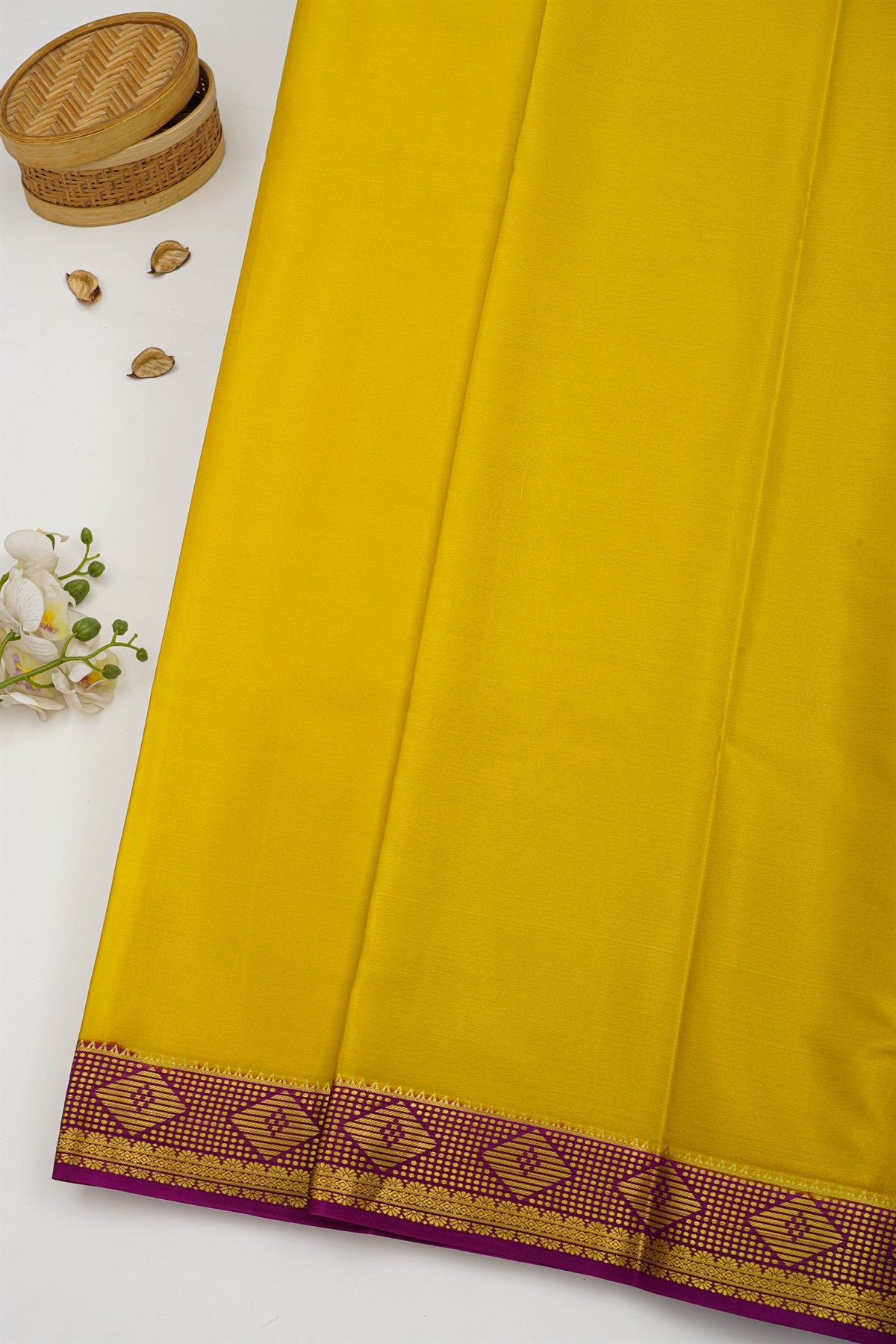 Mysore Crepe Yellow Saree