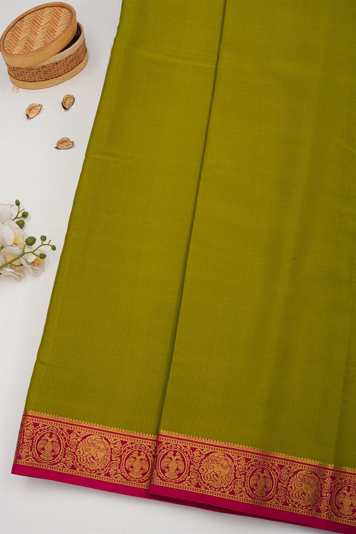 Mysore Crepe Mehendi Green Saree