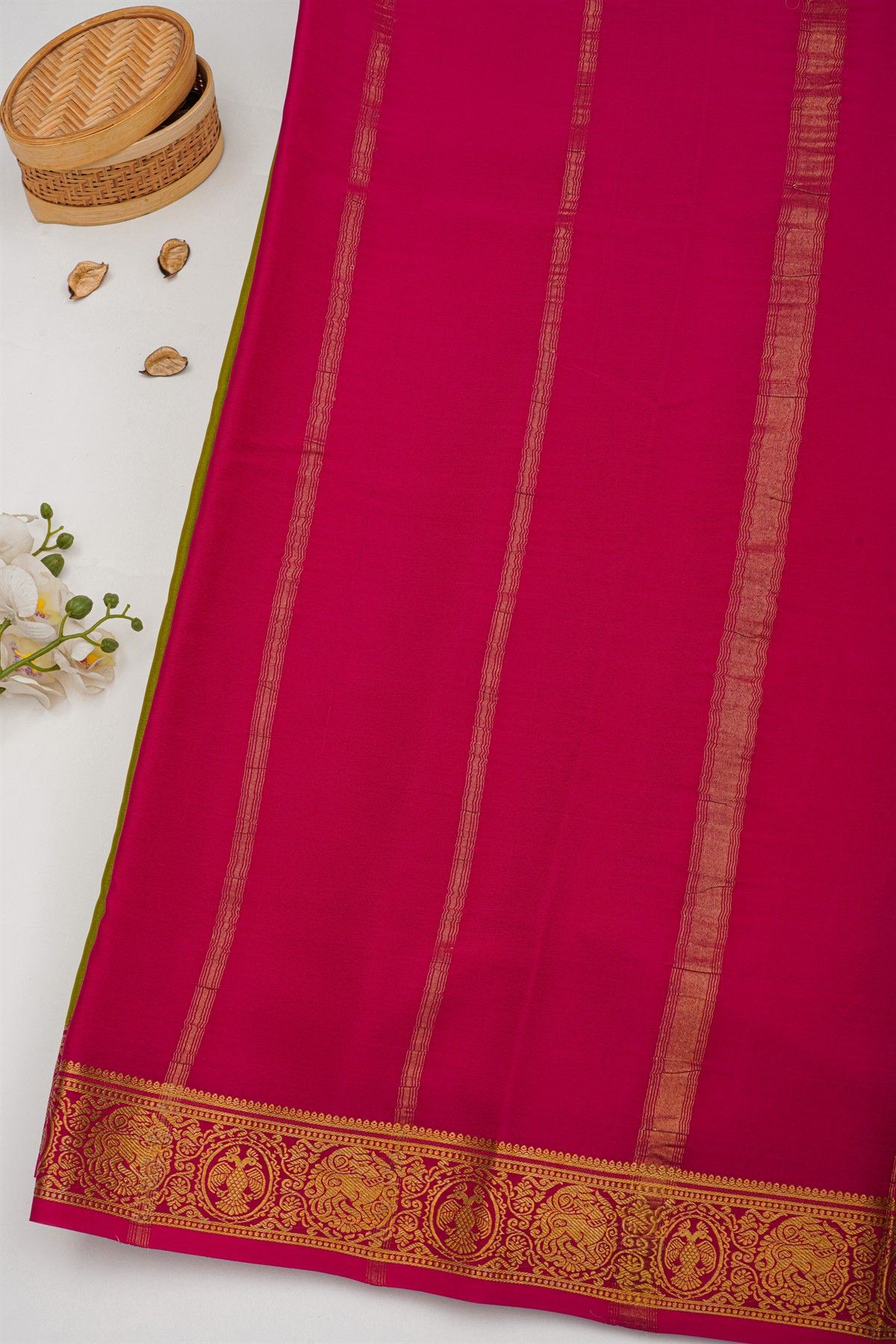 Mysore Crepe Mehendi Green Saree