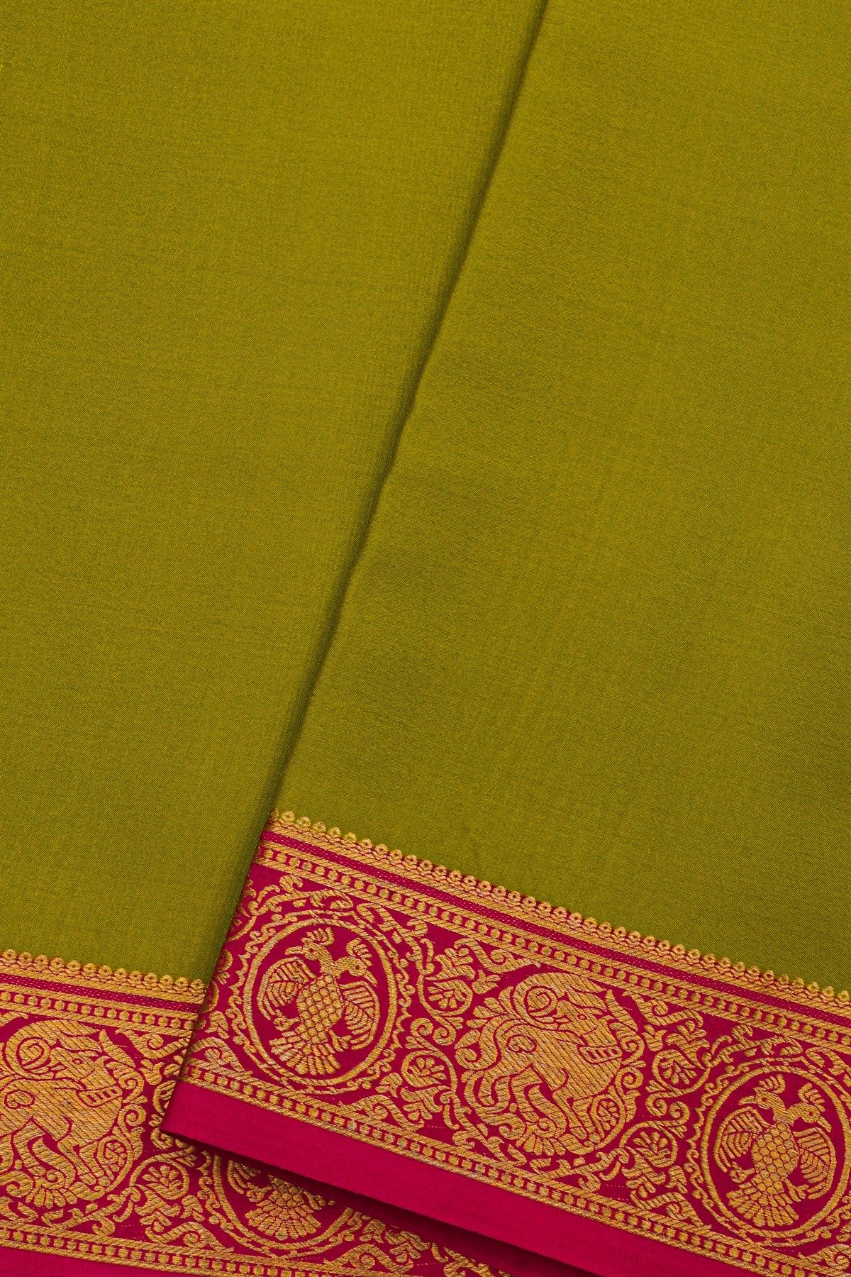 Mysore Crepe Mehendi Green Saree