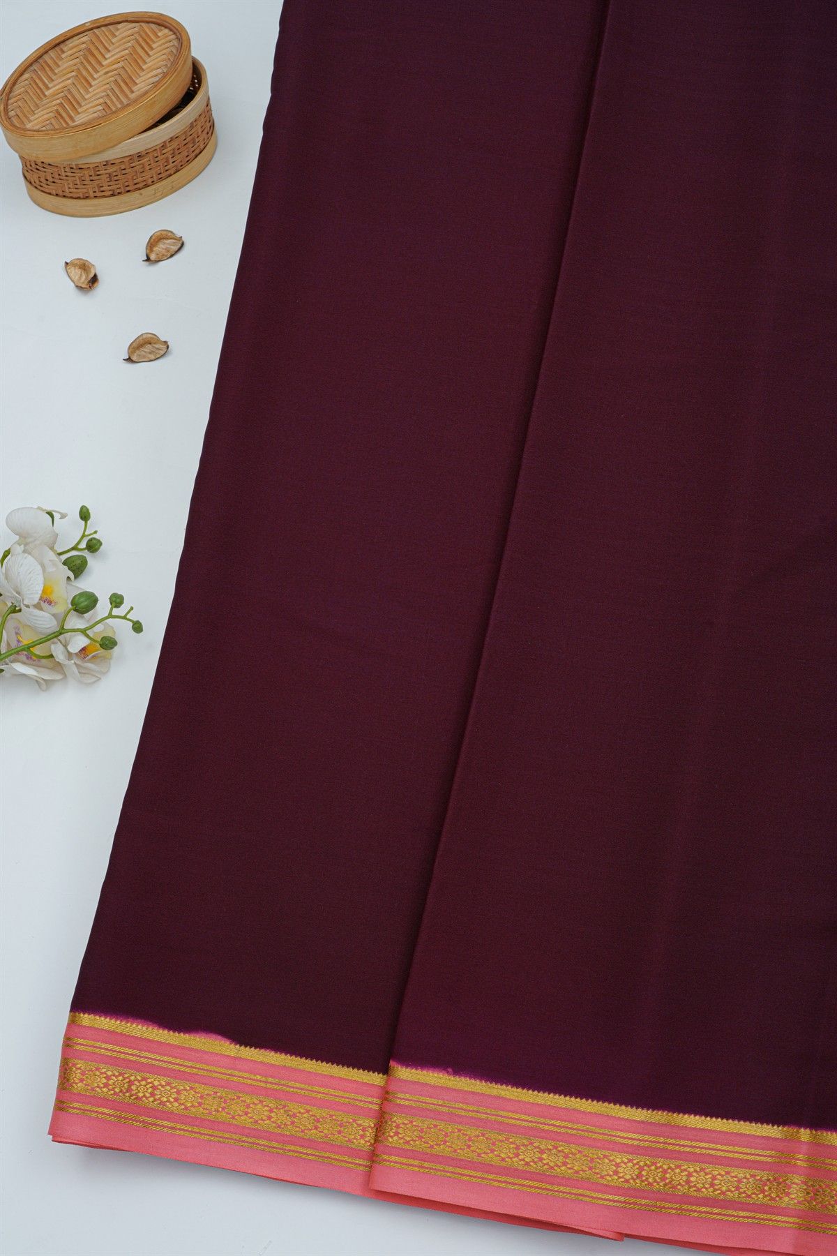 Mysore Crepe Dark Maroon Saree