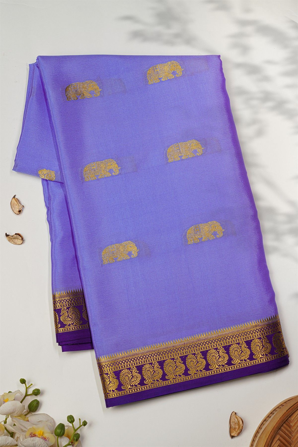 Mysore Crepe Powder Blue Saree