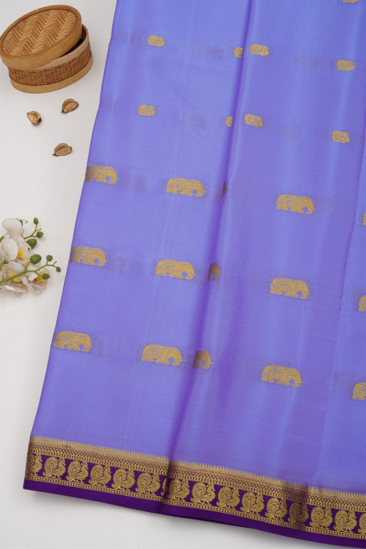 Mysore Crepe Powder Blue Saree