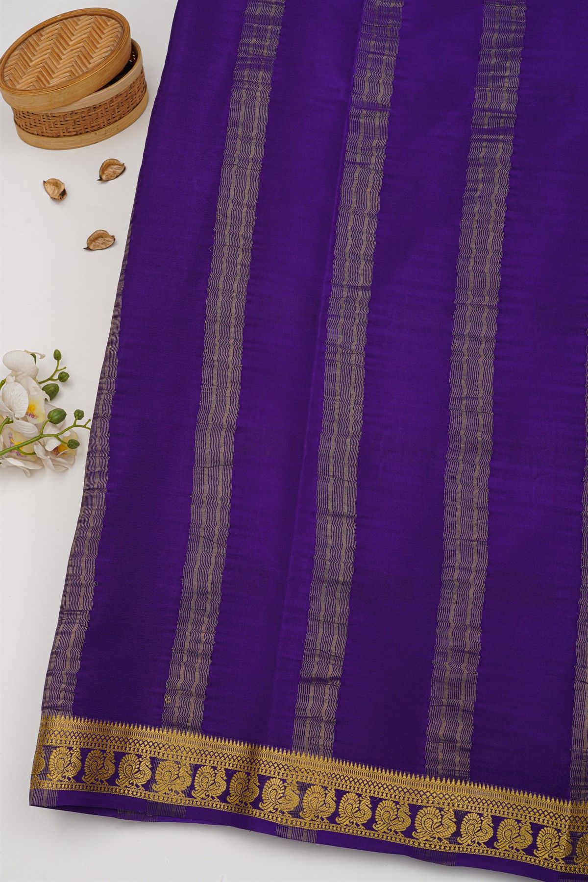 Mysore Crepe Powder Blue Saree