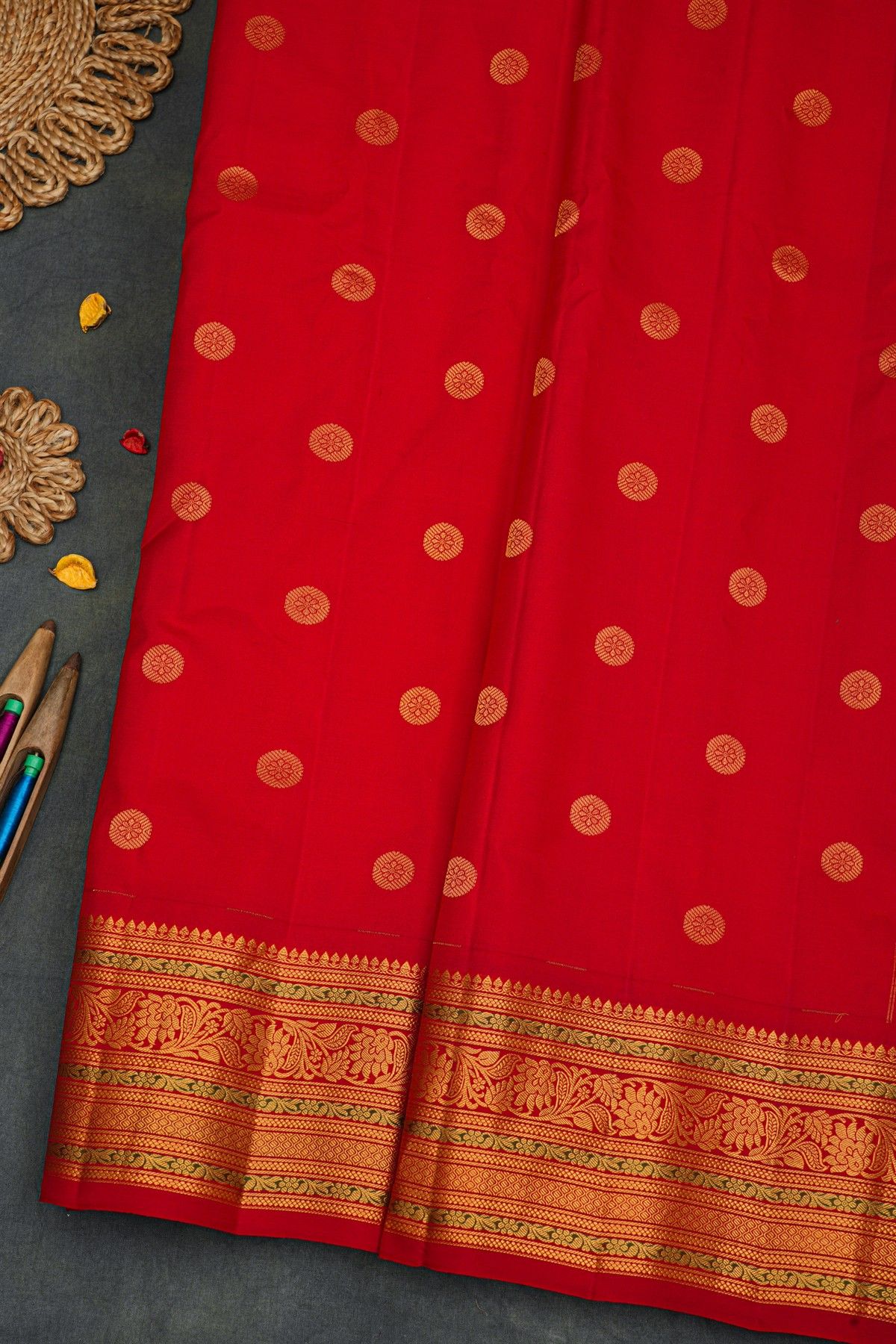 Gadwal Silk Red Saree