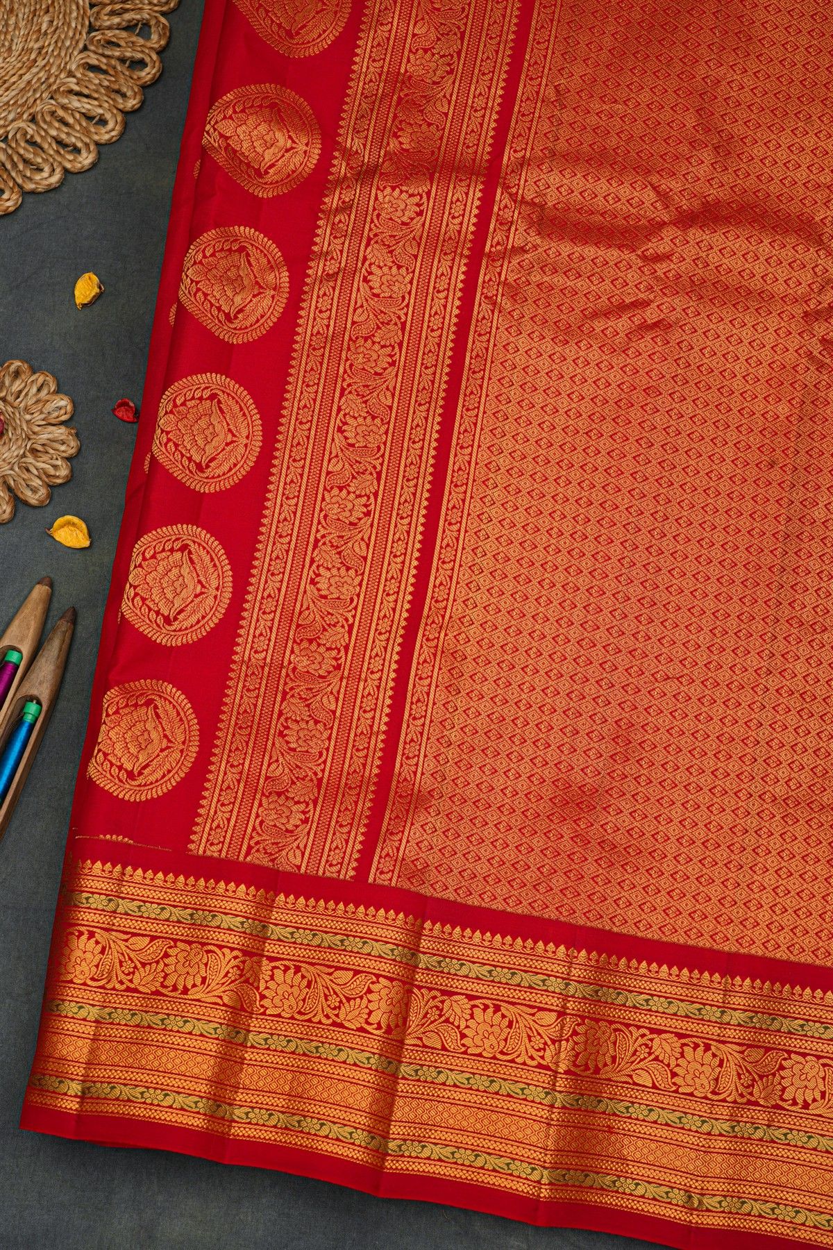 Gadwal Silk Red Saree