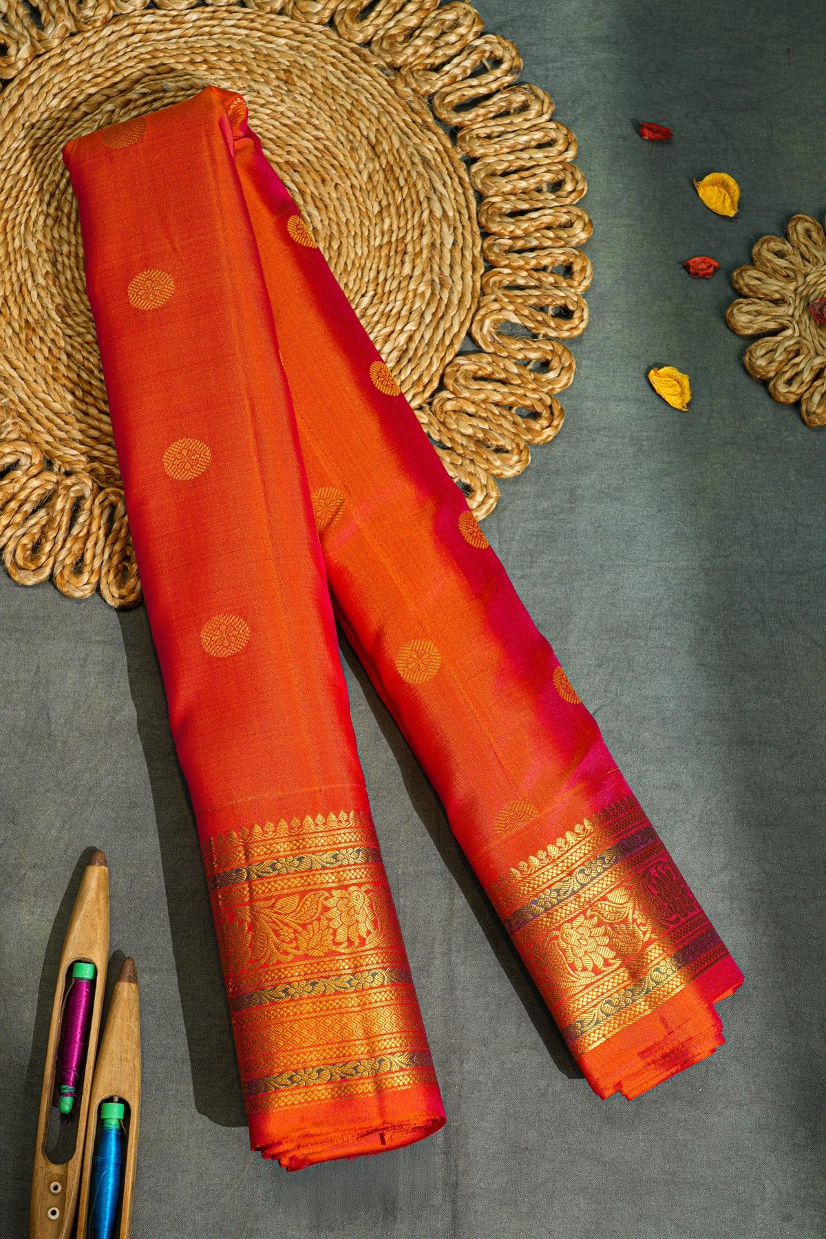 Gadwal Silk Orange Saree