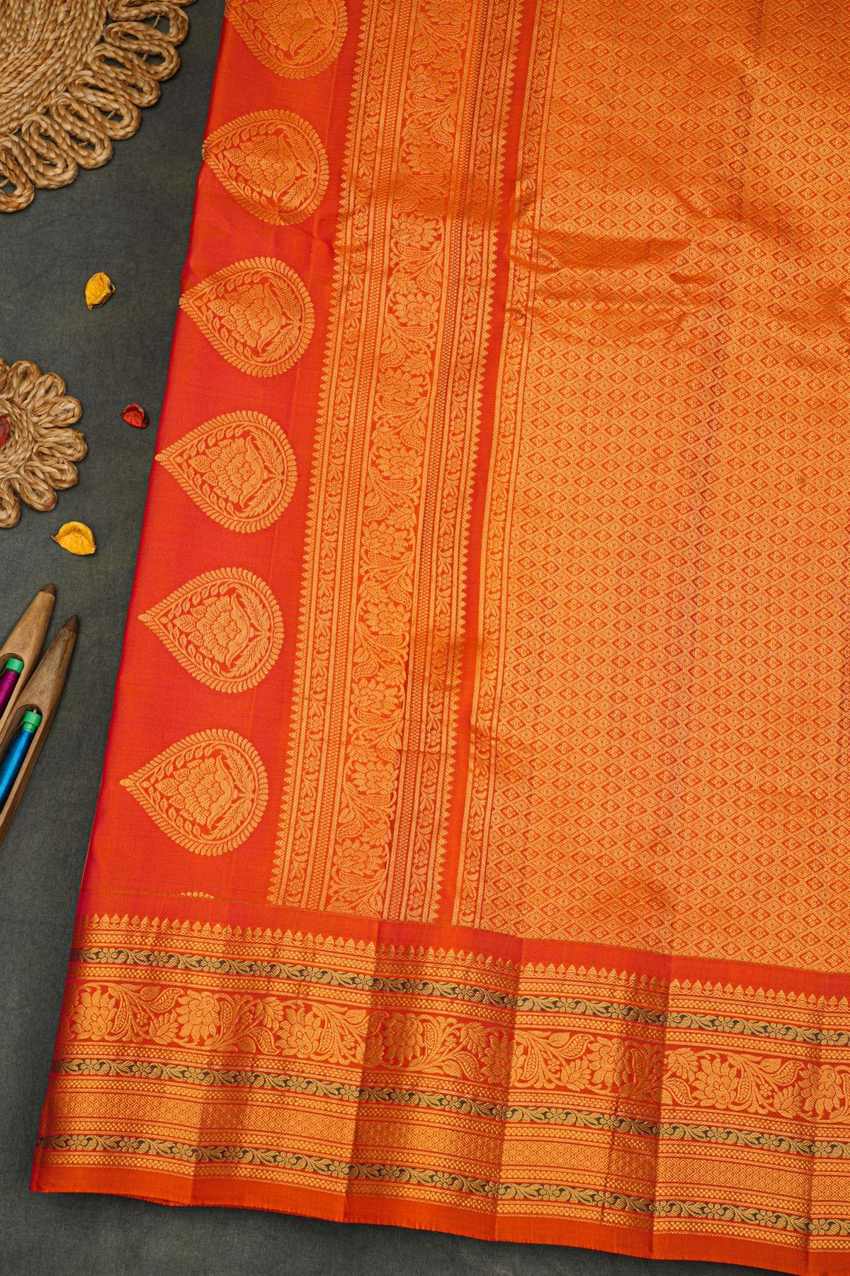 Gadwal Silk Orange Saree
