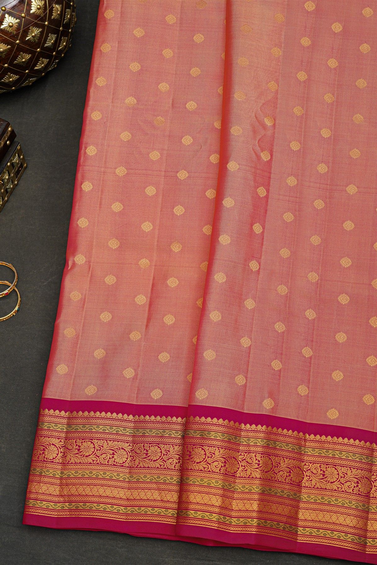 Gadwal Silk Peach Saree