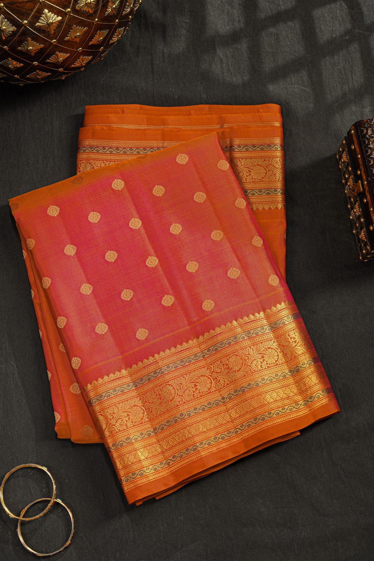 Gadwal Silk Peach Saree