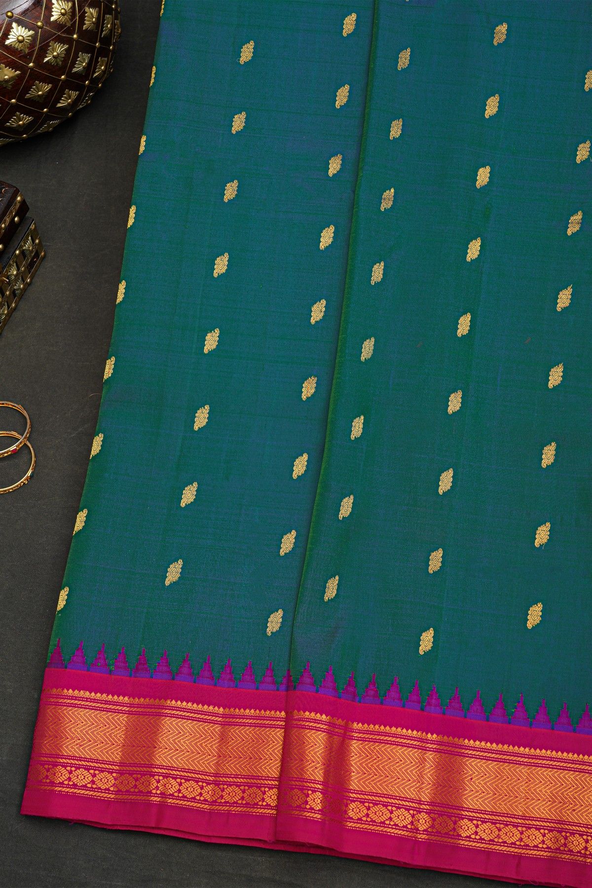 Gadwal Silk Peacock Blue Saree