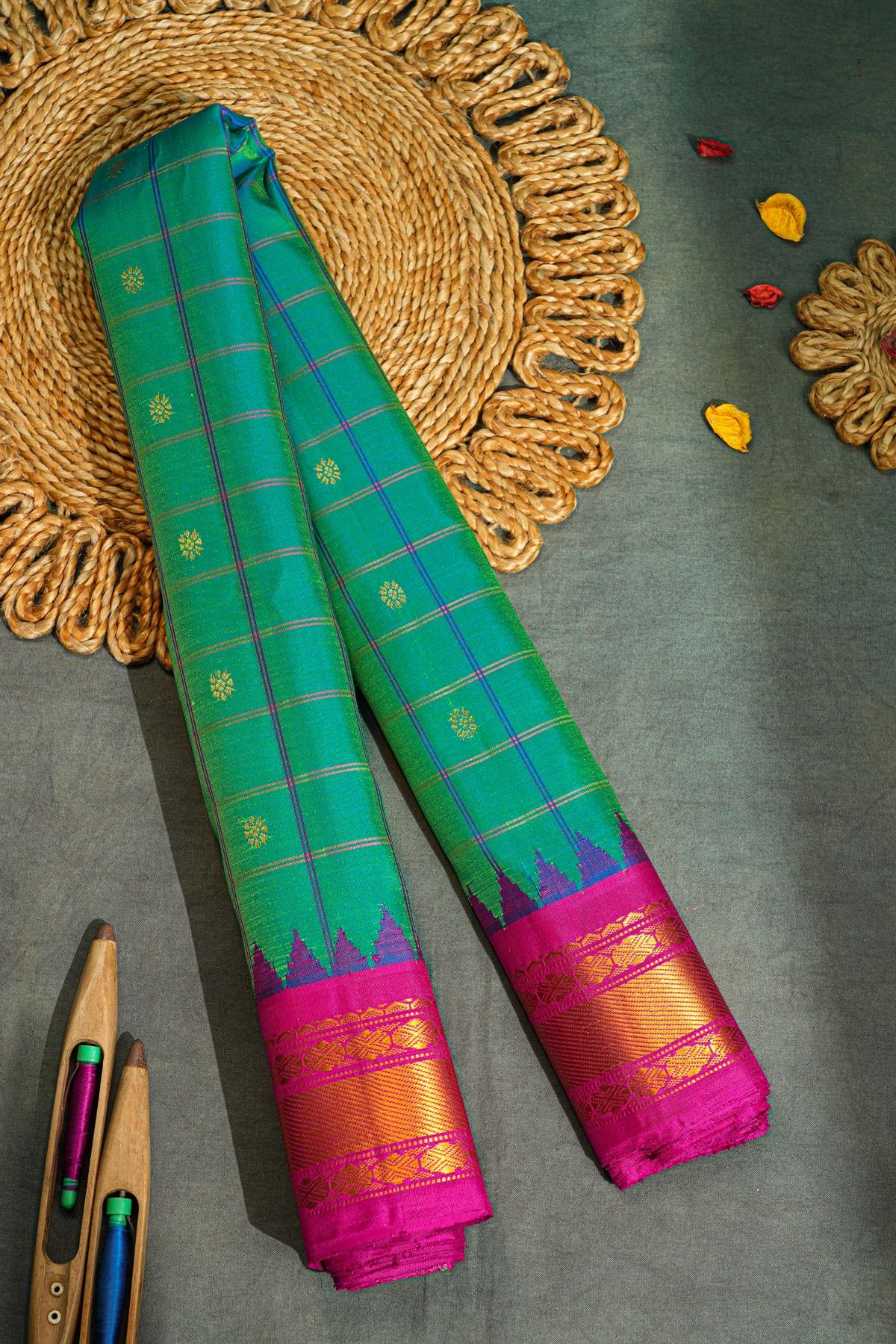 Gadwal Silk Peacock Green Saree