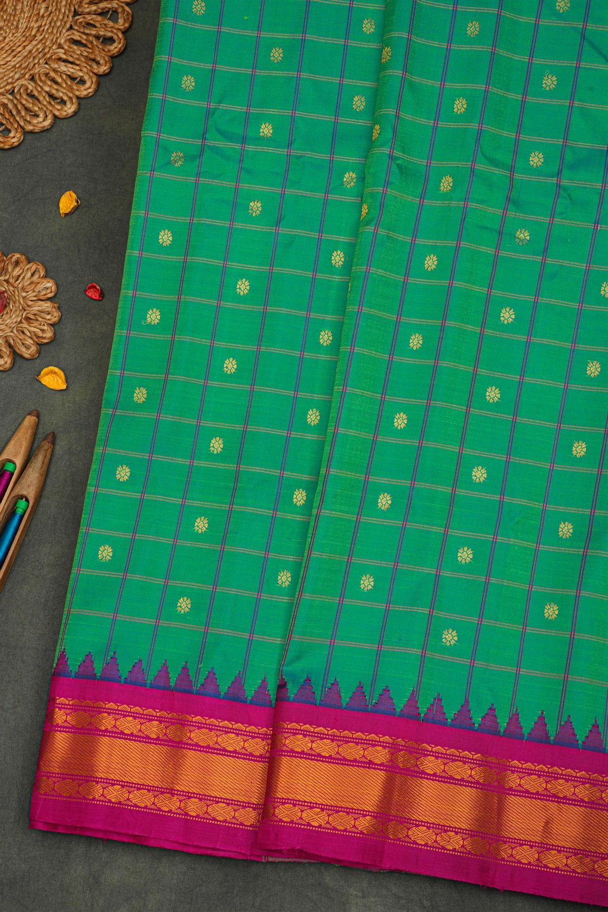 Gadwal Silk Peacock Green Saree