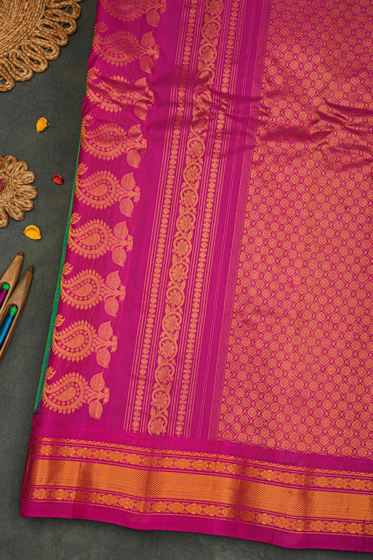Gadwal Silk Peacock Green Saree