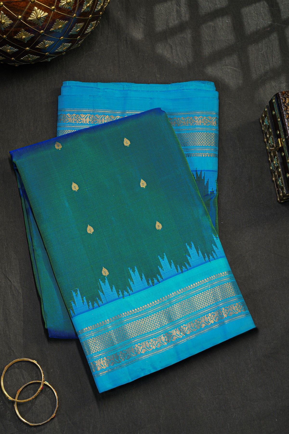 Gadwal Silk Peacock Green Saree