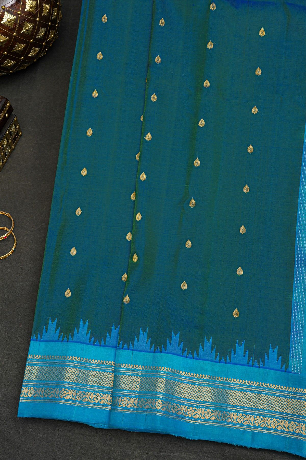 Gadwal Silk Peacock Green Saree
