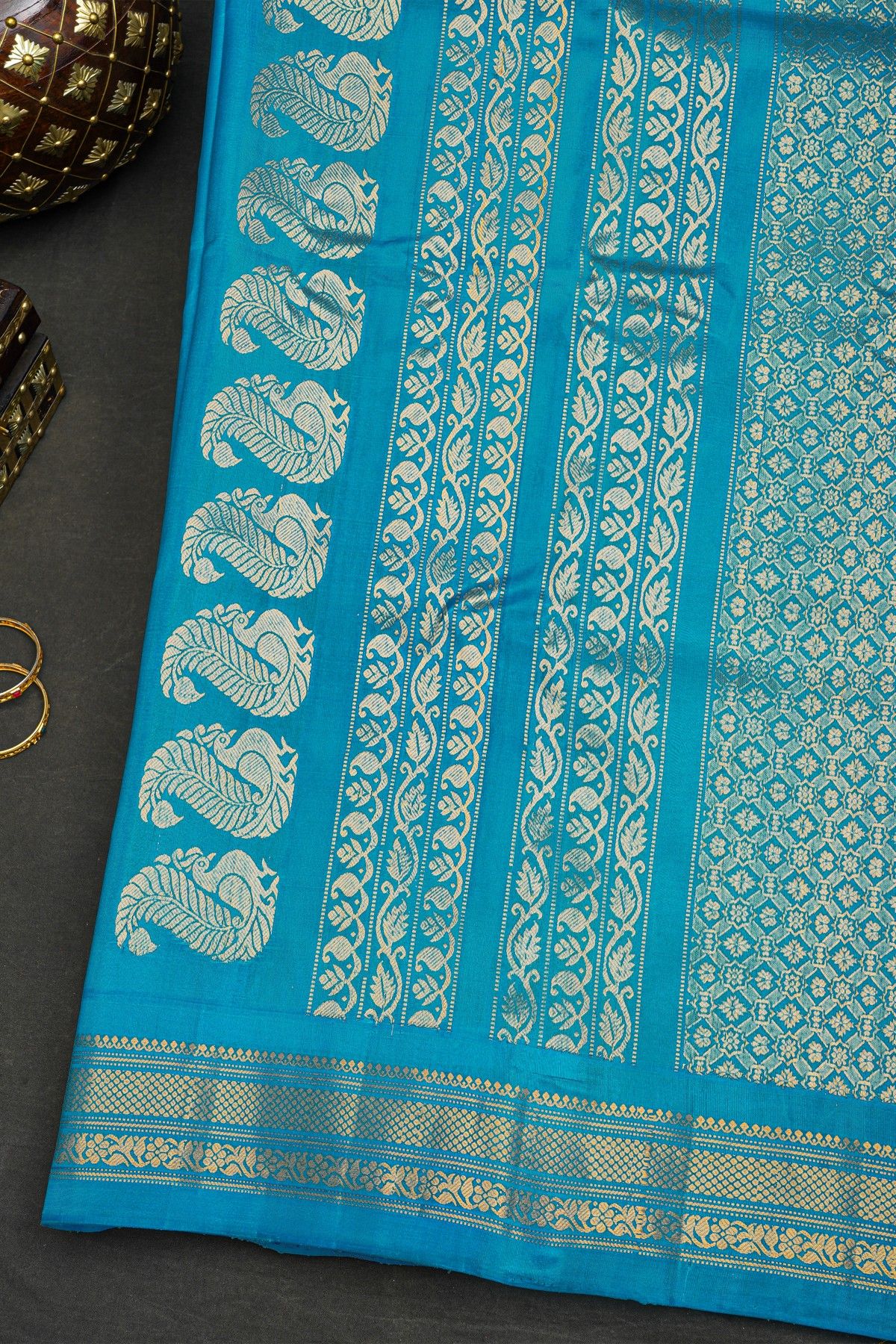 Gadwal Silk Peacock Green Saree