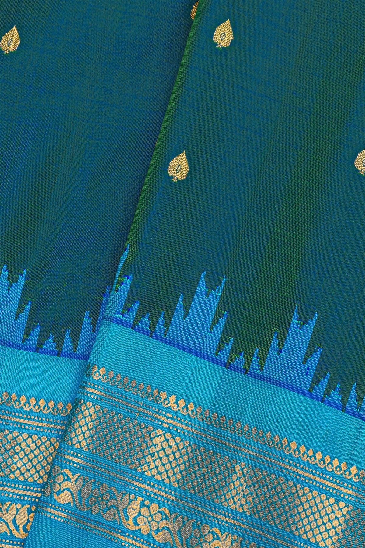Gadwal Silk Peacock Green Saree