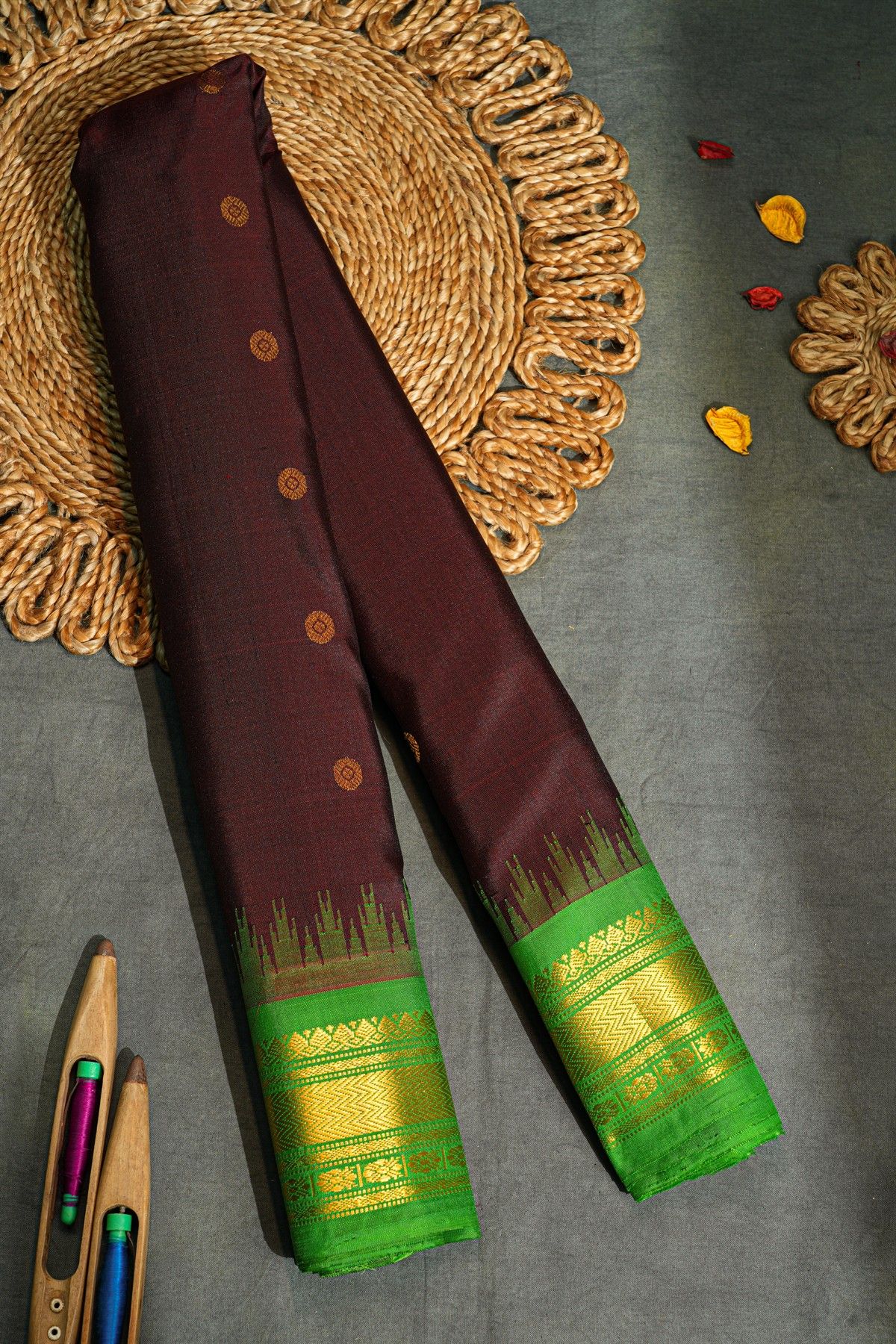 Gadwal Silk Brown Saree