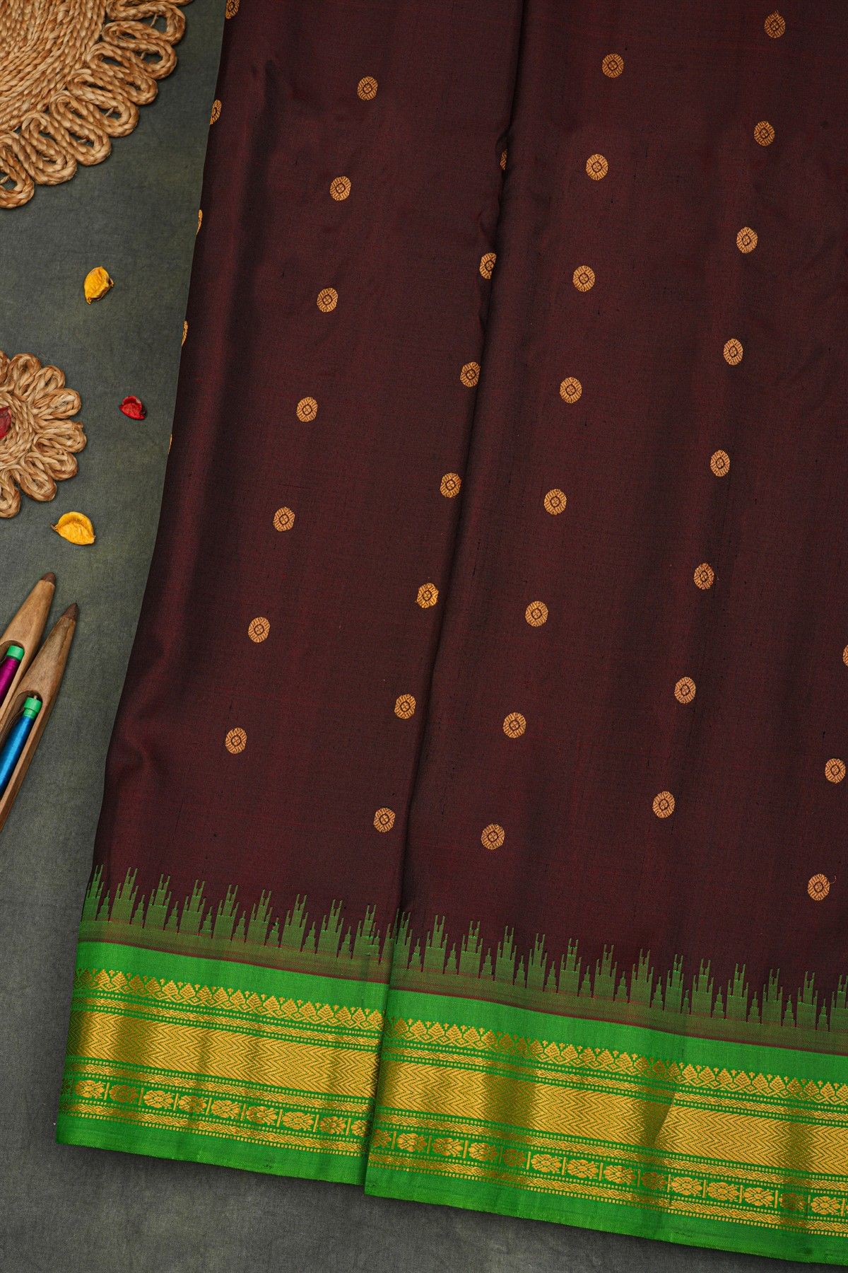 Gadwal Silk Brown Saree