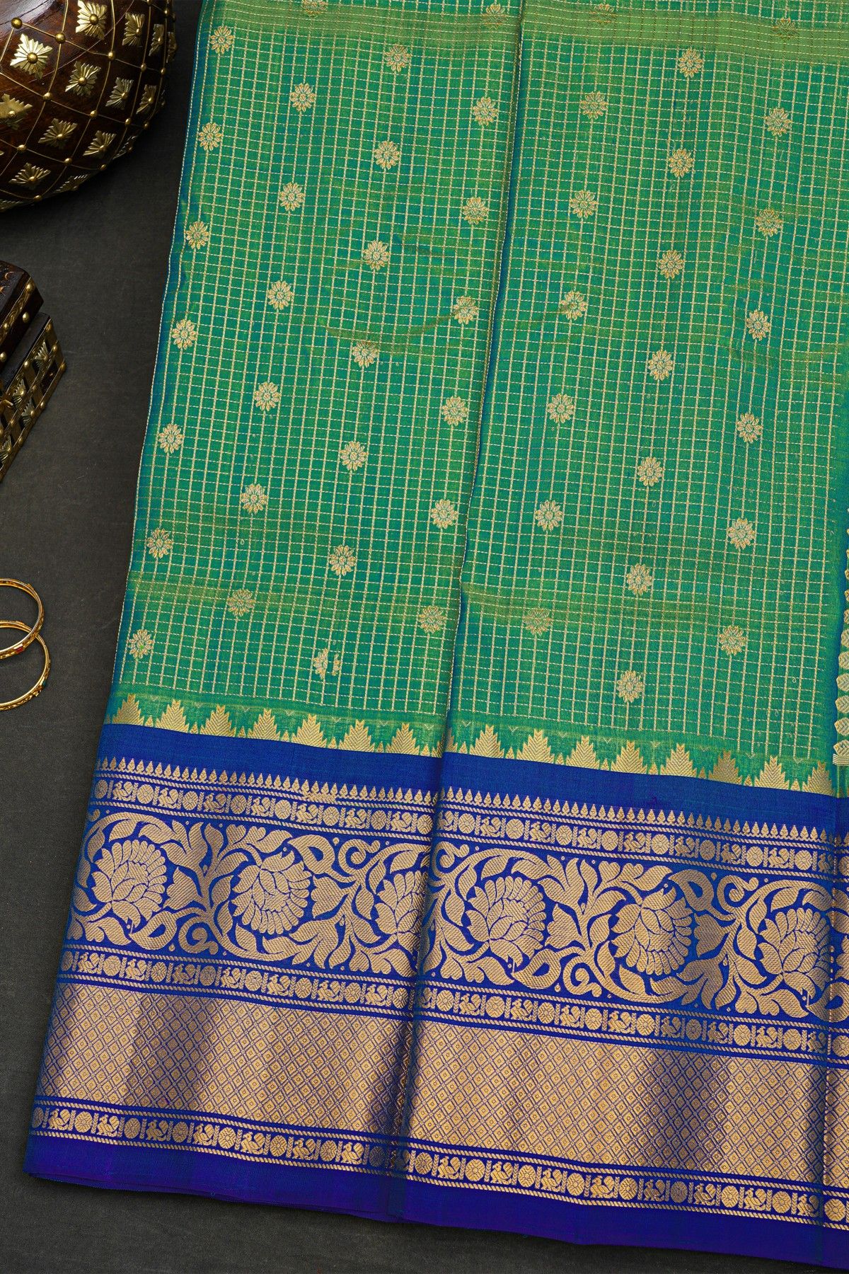 Gadwal Silk Peacock Green Saree