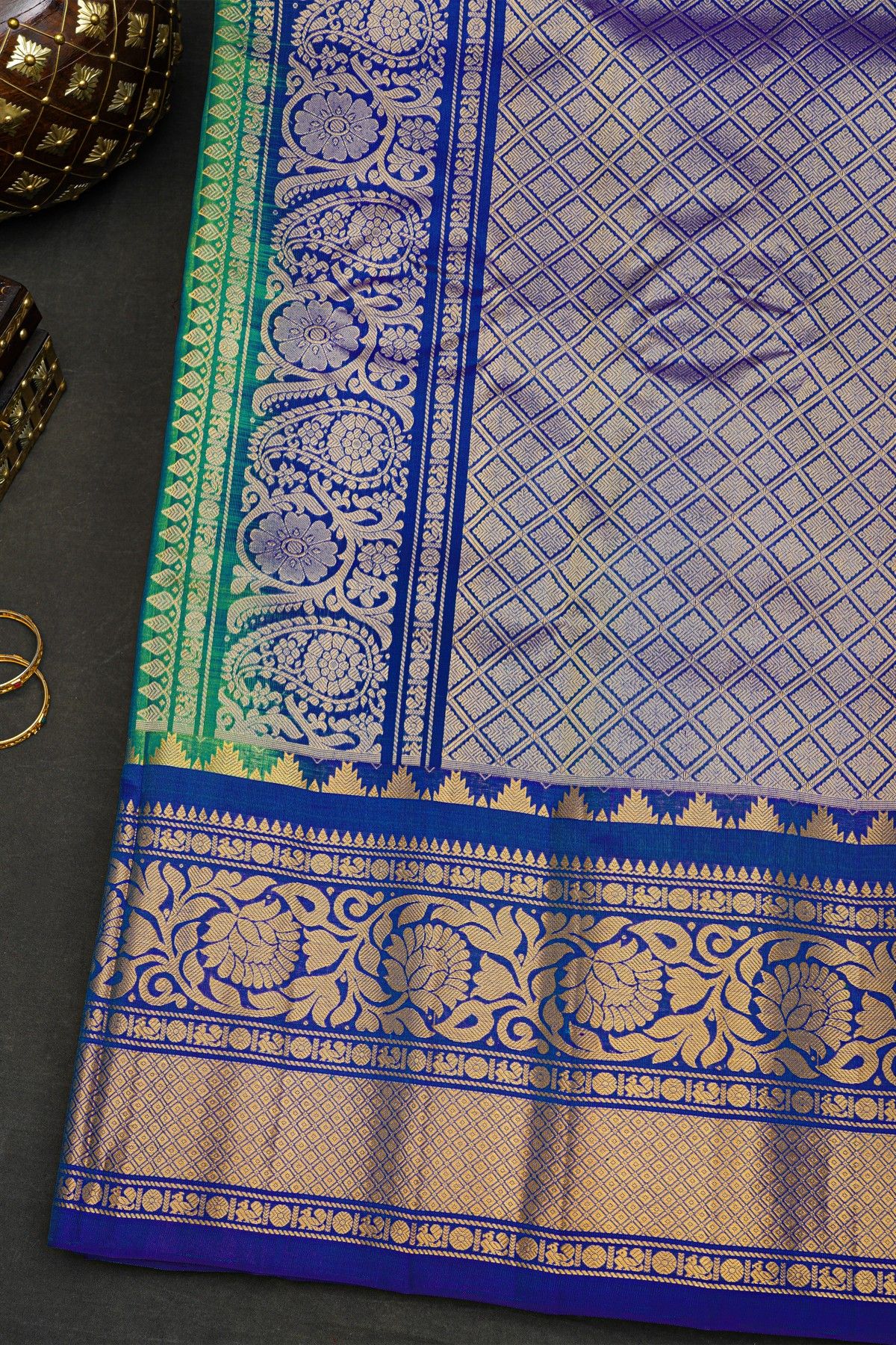 Gadwal Silk Peacock Green Saree