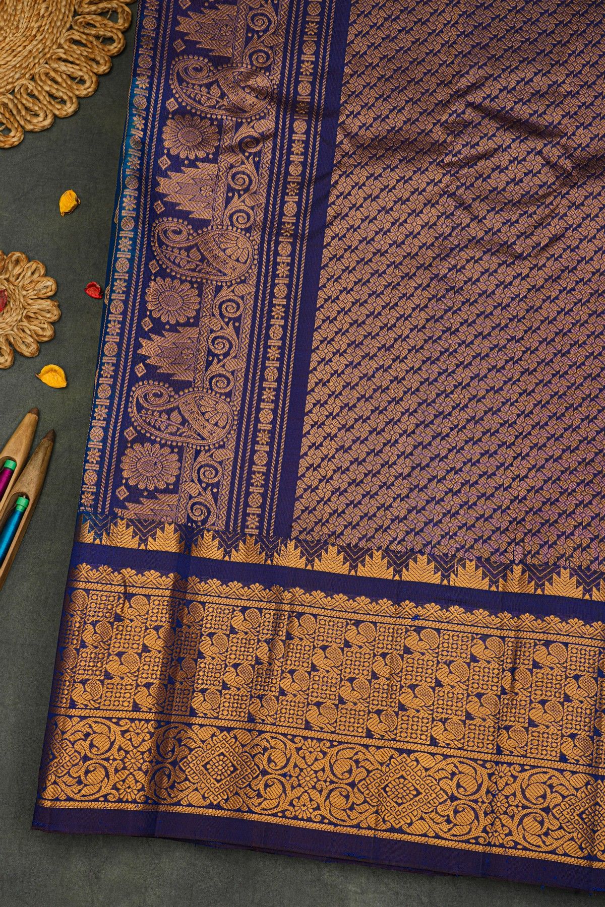 Gadwal Silk Teal Blue Saree