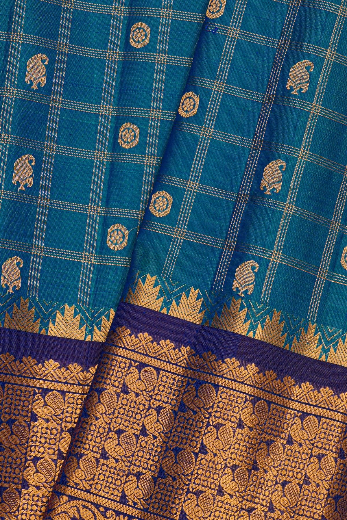 Gadwal Silk Teal Blue Saree