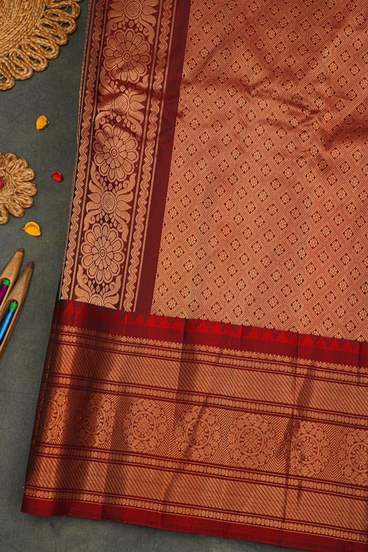 Gadwal Silk Bottle Green Saree