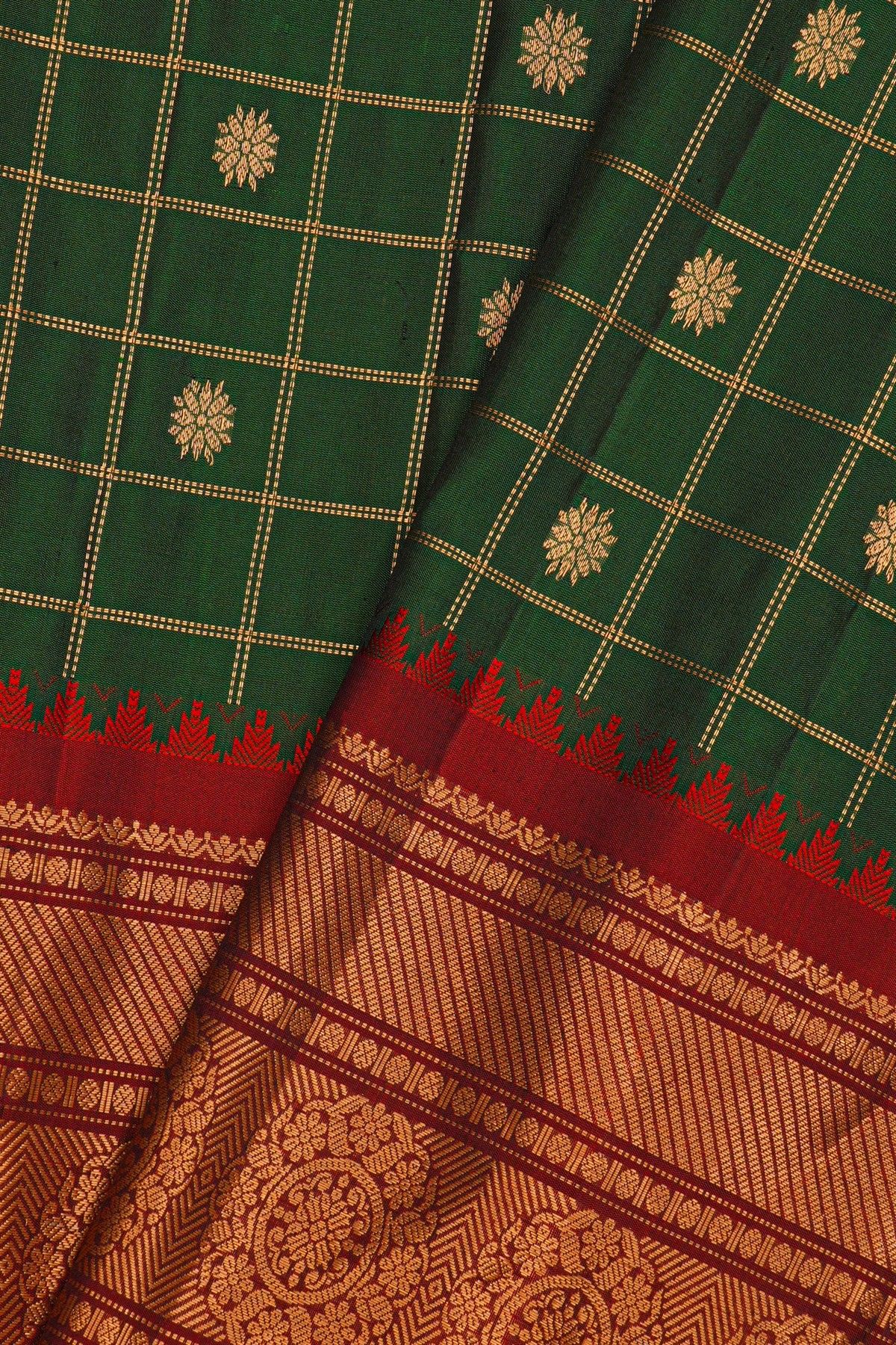 Gadwal Silk Bottle Green Saree