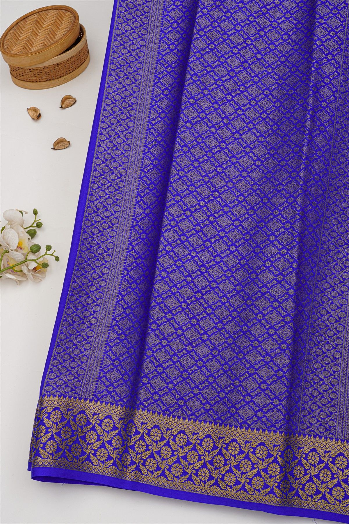 Mysore Crepe Royal Blue Saree