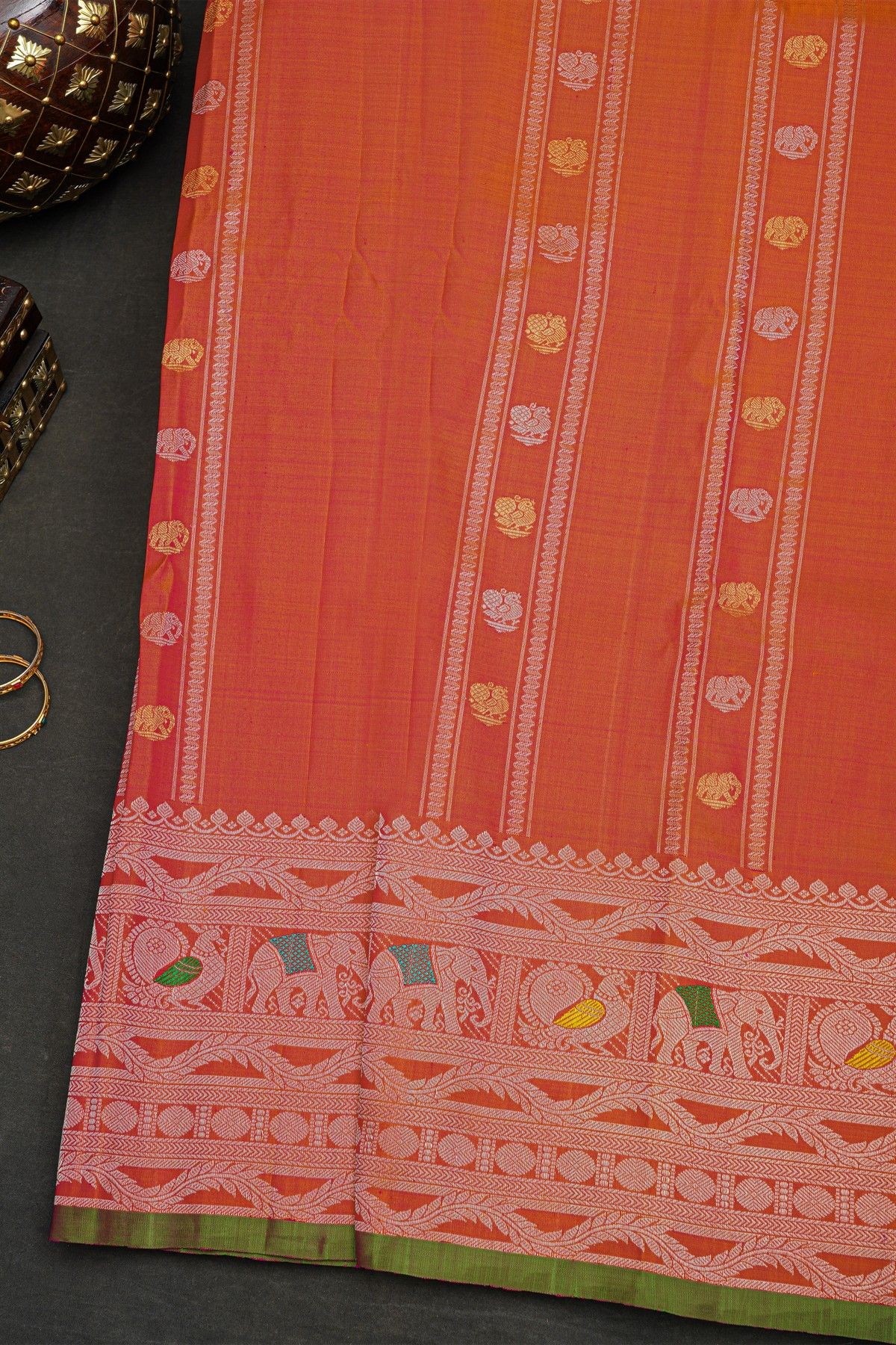 Gadwal Silk Peach Saree
