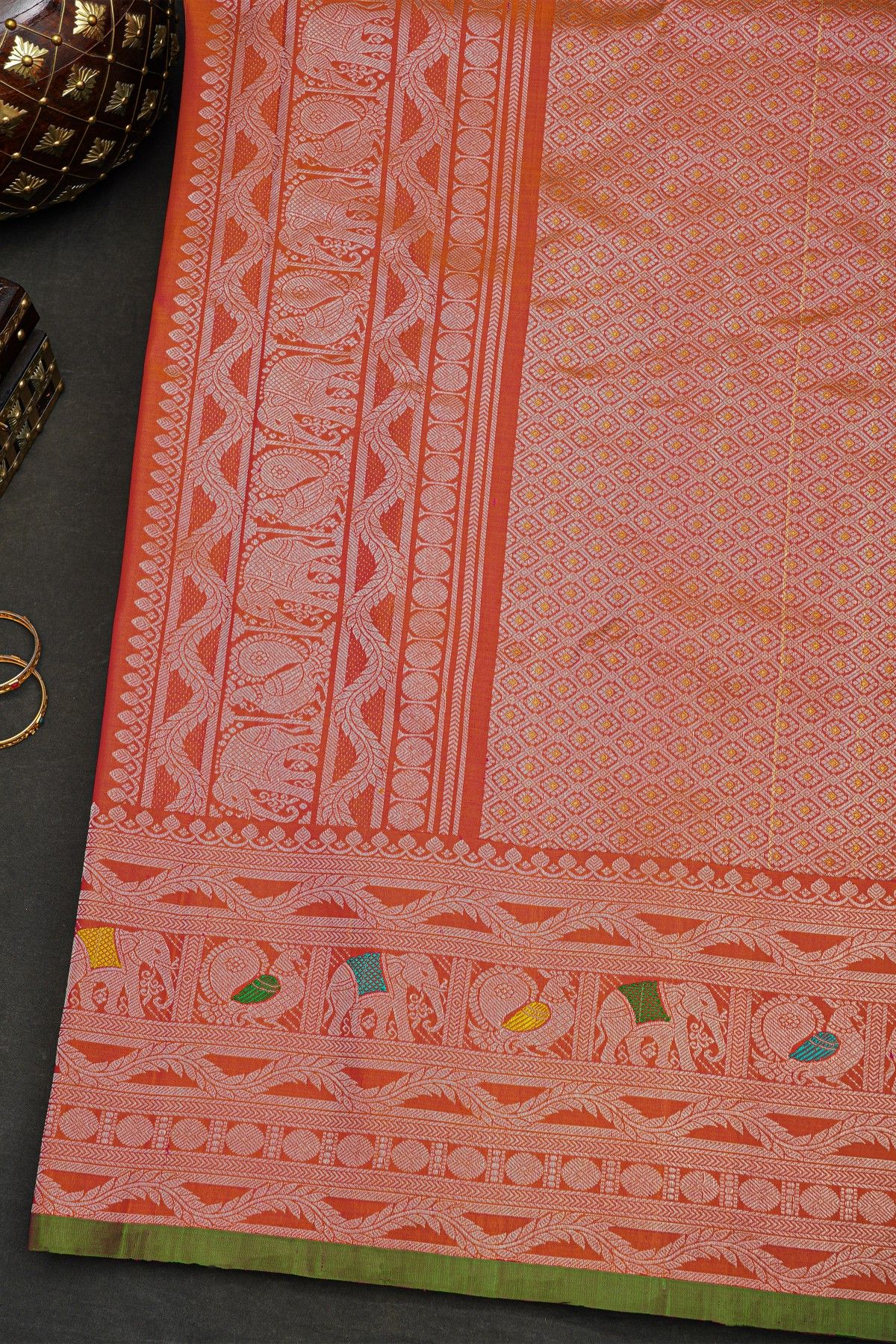 Gadwal Silk Peach Saree