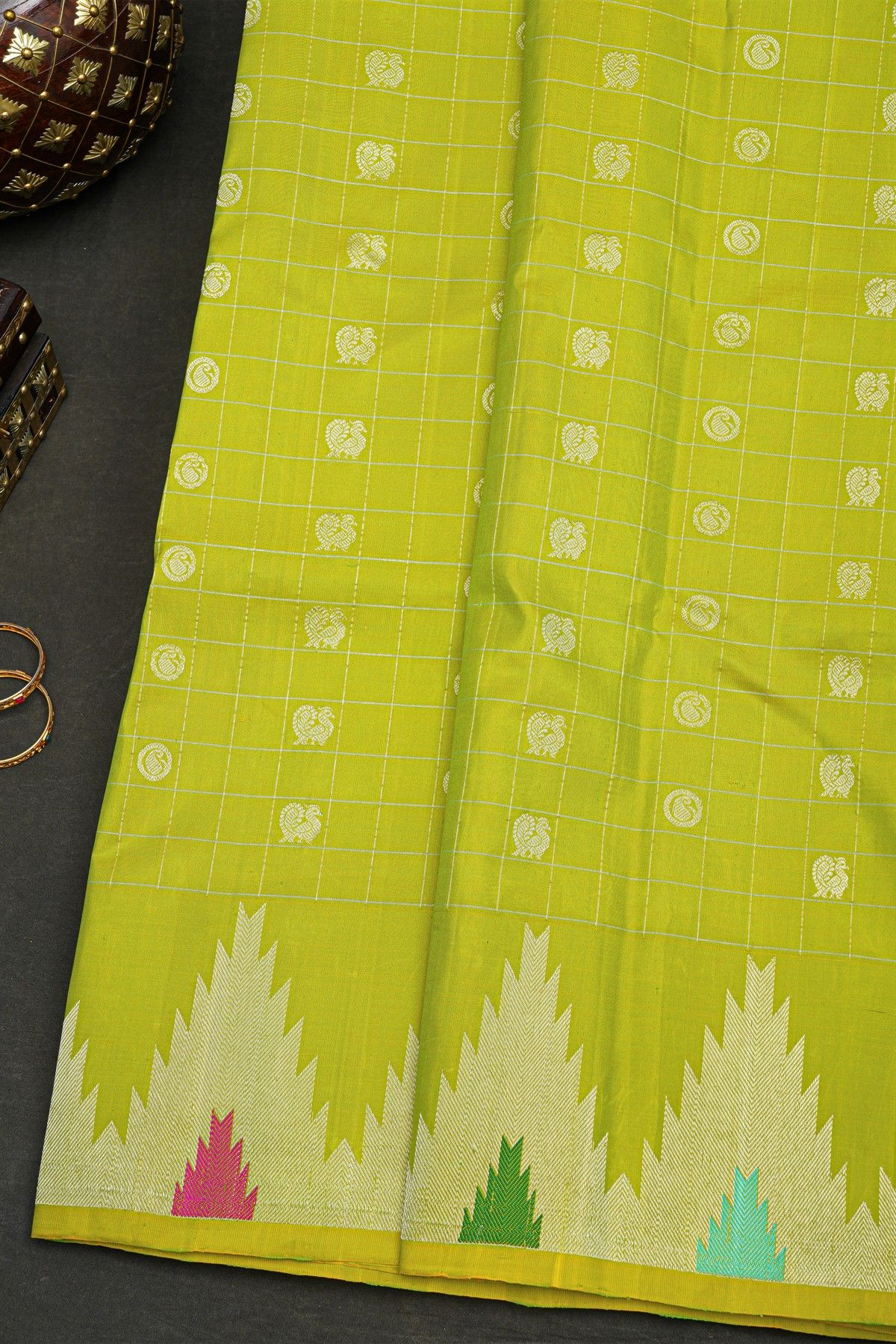 Gadwal Silk Lime Green Saree