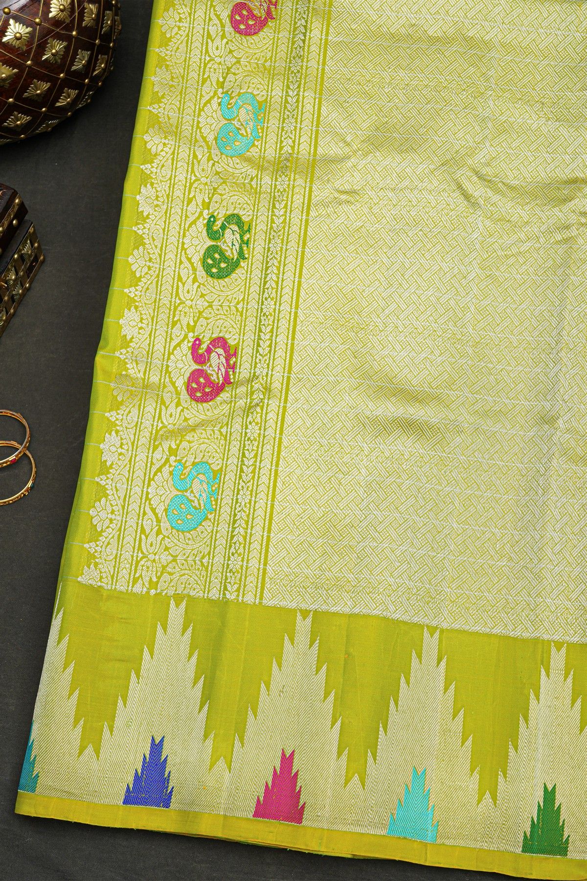 Gadwal Silk Lime Green Saree