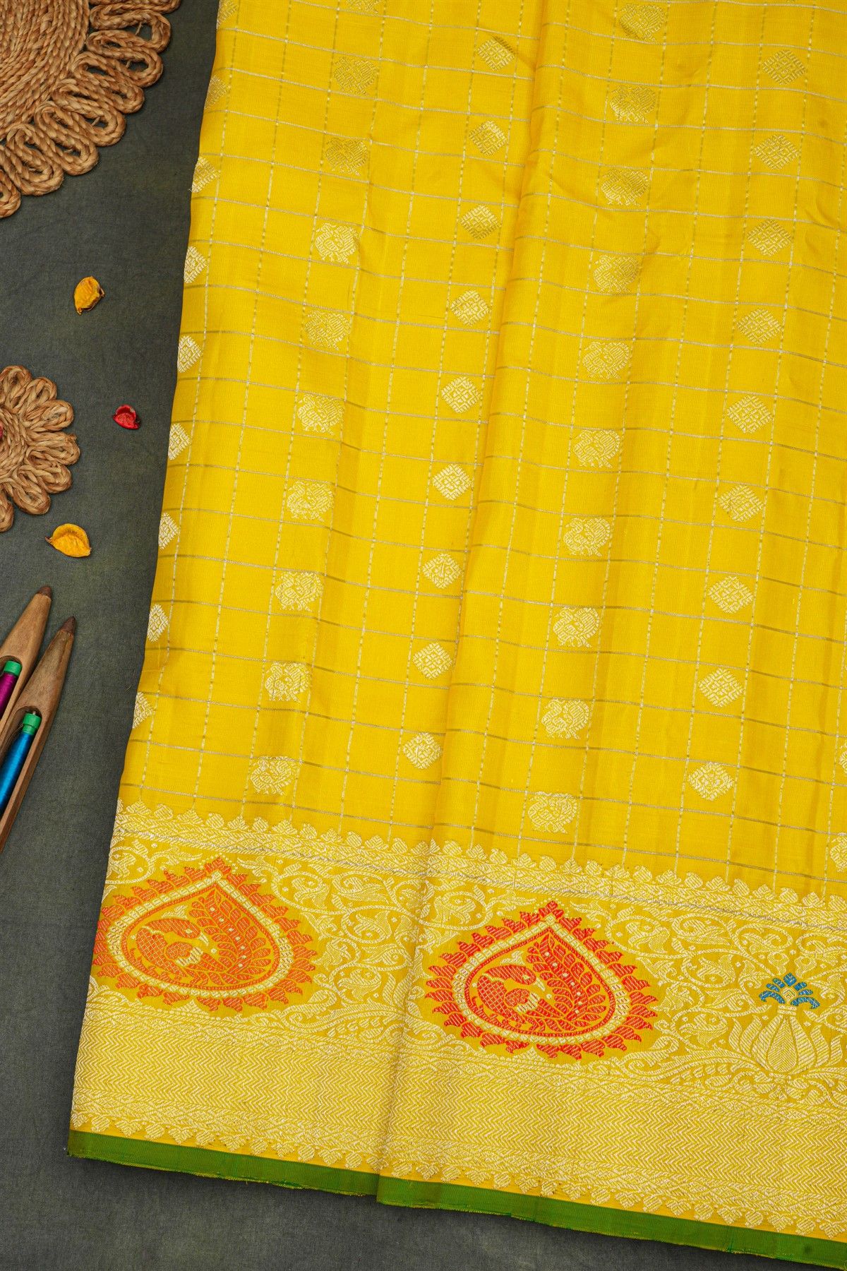 Gadwal Silk Yellow Saree