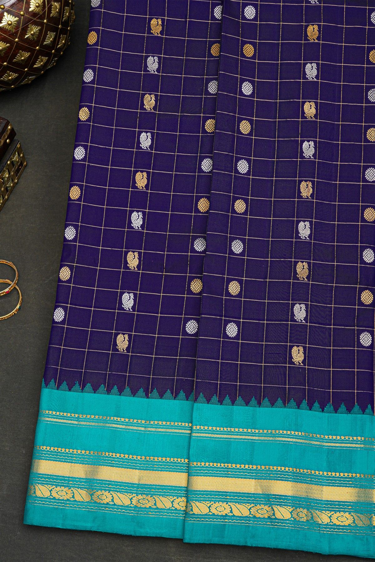 Gadwal Silk Navy Blue Saree