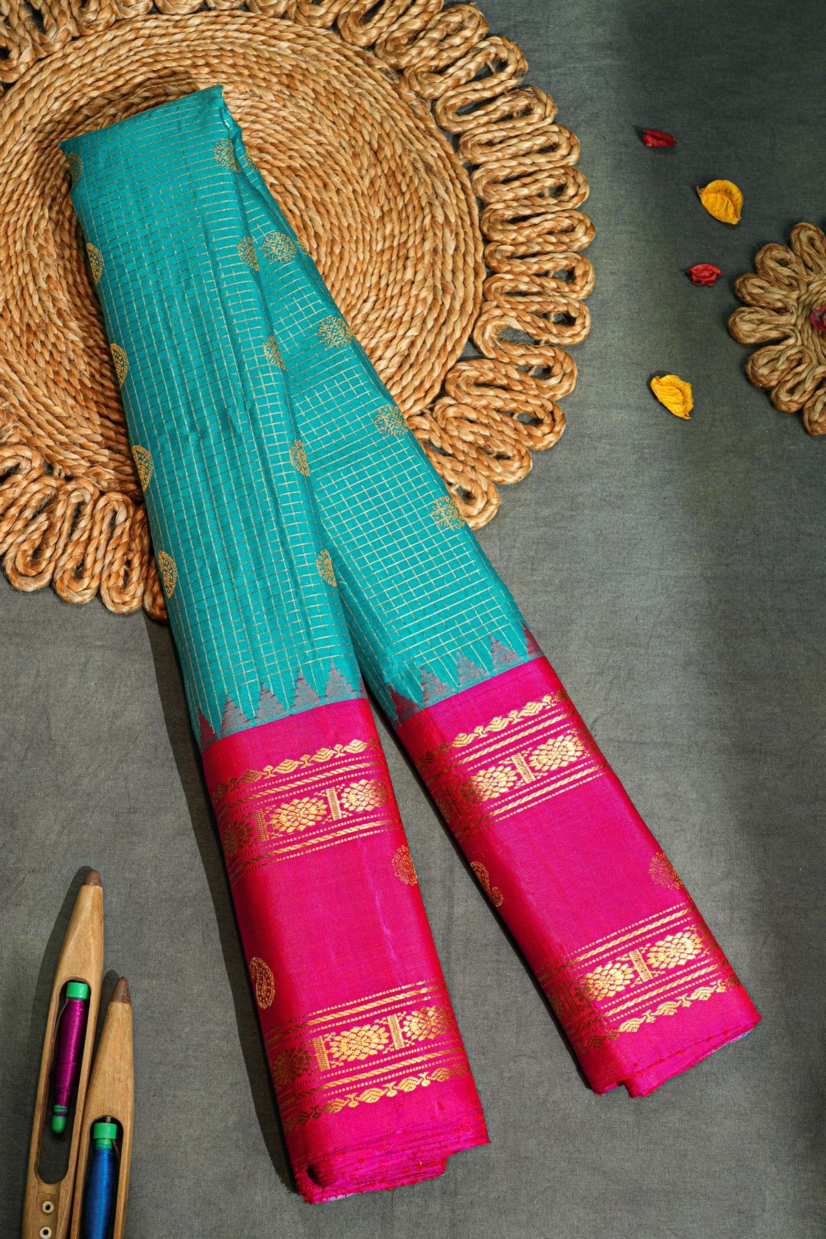 Gadwal Silk Sea Blue Saree